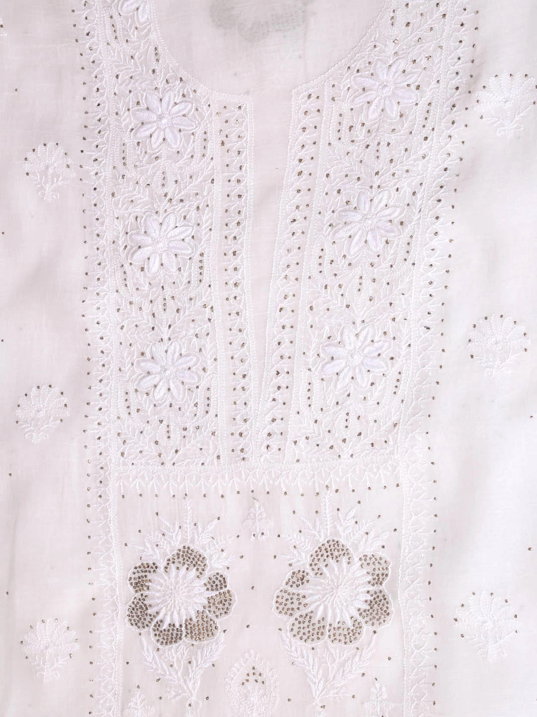 Ada Hand Embroidered Off White Chanderi Lucknowi Chikankari Unstitched Kurta Dupatta Set With Muqaish Work 01A392643