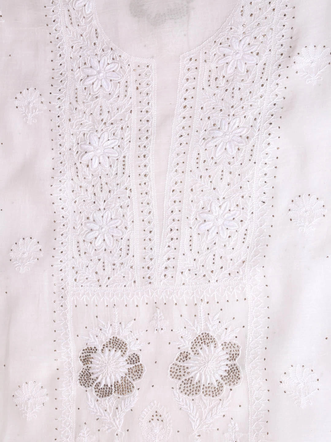 Ada Hand Embroidered Off White Chanderi Lucknowi Chikankari Unstitched Kurta Dupatta Set With Muqaish Work 01A392643