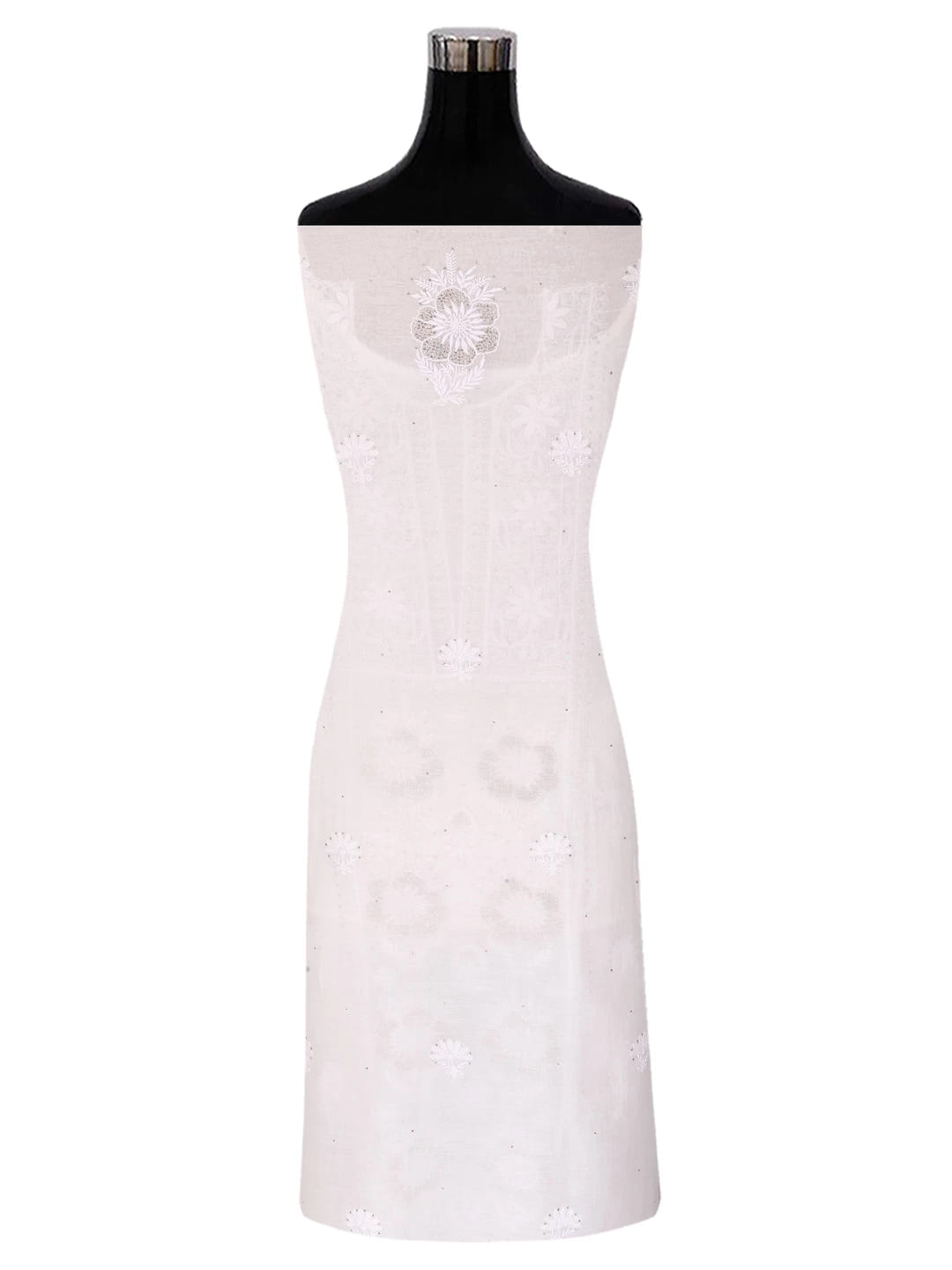 Ada Hand Embroidered Off White Chanderi Lucknowi Chikankari Unstitched Kurta Dupatta Set With Muqaish Work 01A392643