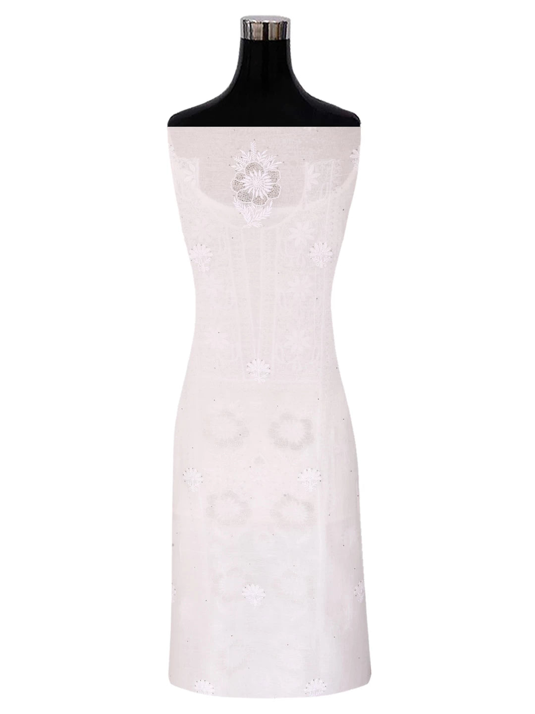Ada Hand Embroidered Off White Chanderi Lucknowi Chikankari Unstitched Kurta Dupatta Set With Muqaish Work 01A392643