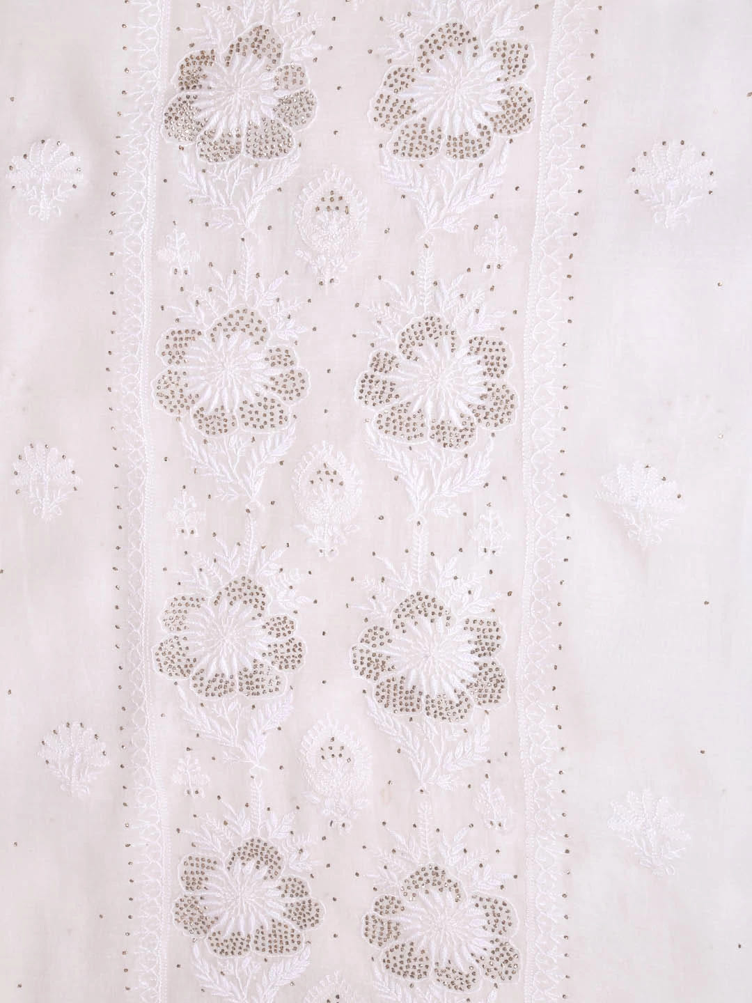 Ada Hand Embroidered Off White Chanderi Lucknowi Chikankari Unstitched Kurta Dupatta Set With Muqaish Work 01A392643