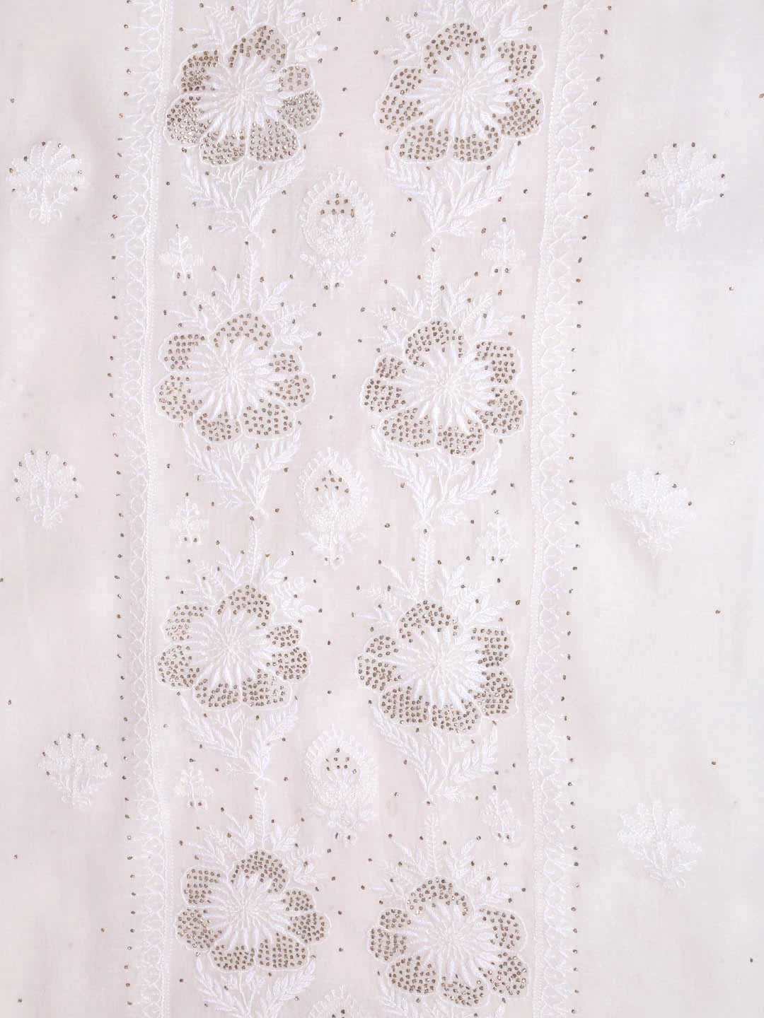 Ada Hand Embroidered Off White Chanderi Lucknowi Chikankari Unstitched Kurta Dupatta Set With Muqaish Work 01A392643