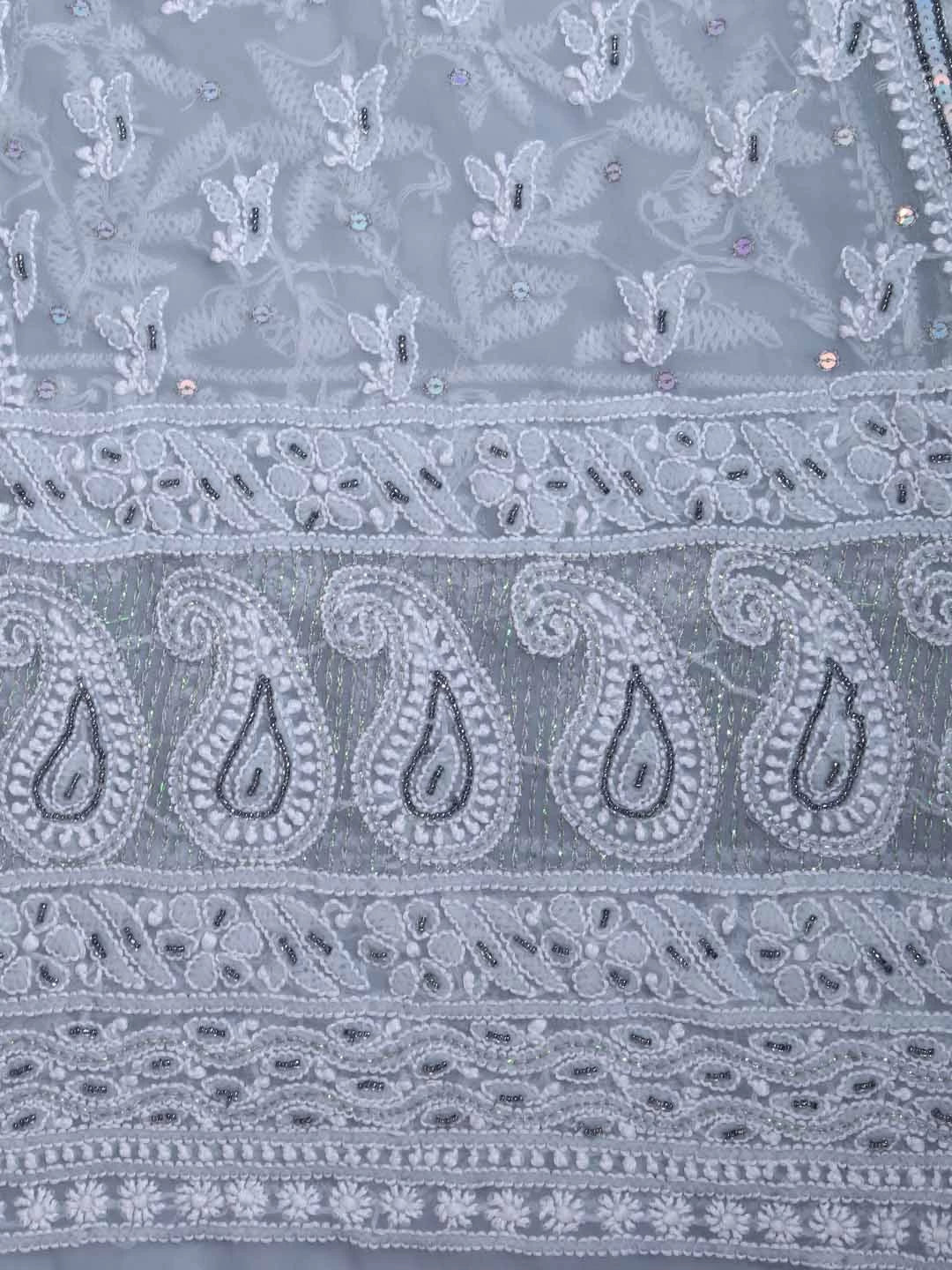 Ada Hand Embroidered Grey Georgette Lucknowi Chikankari Lehenga Set With Pearl Work 01A403449