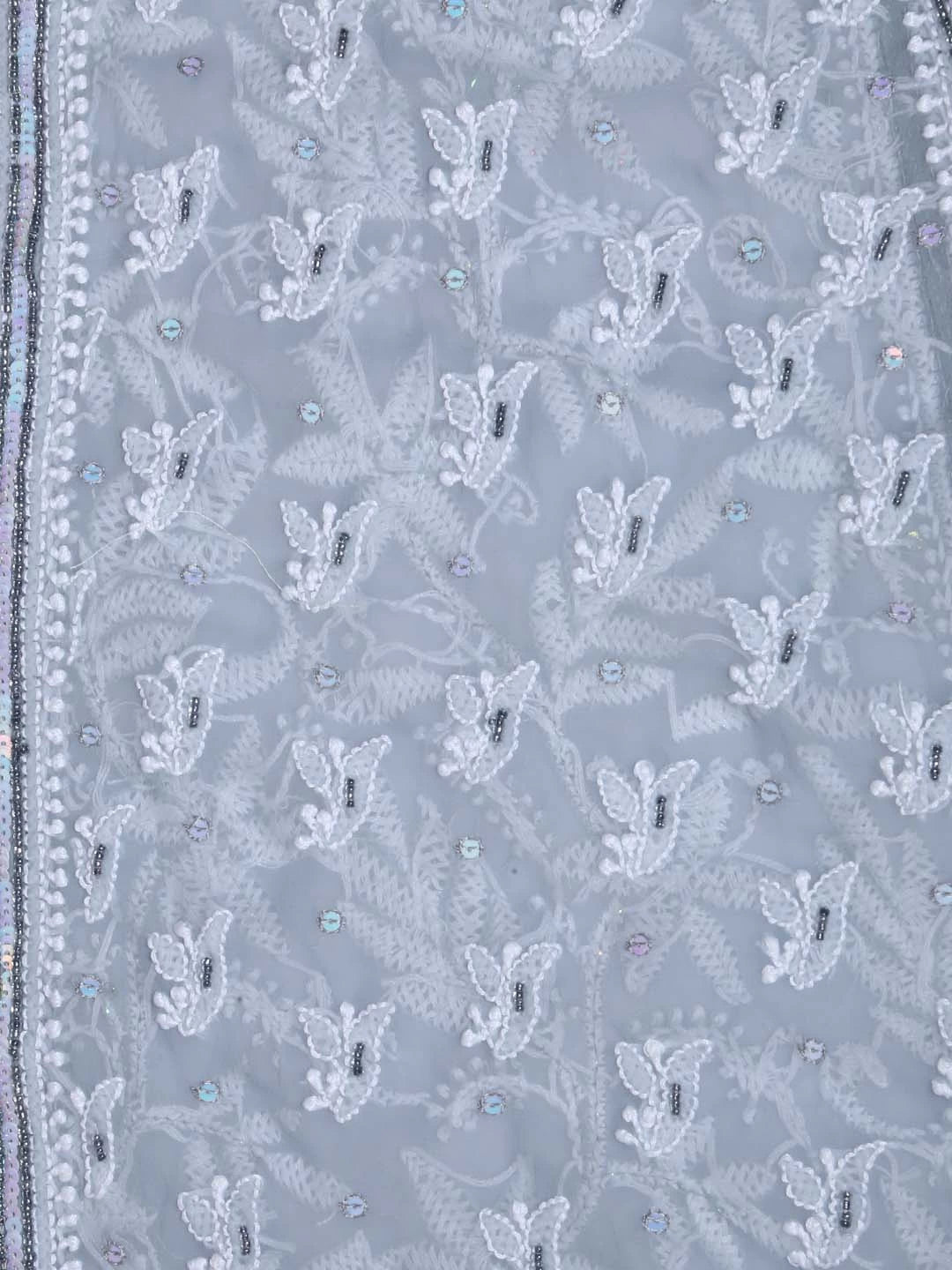 Ada Hand Embroidered Grey Georgette Lucknowi Chikankari Lehenga Set With Pearl Work 01A403449