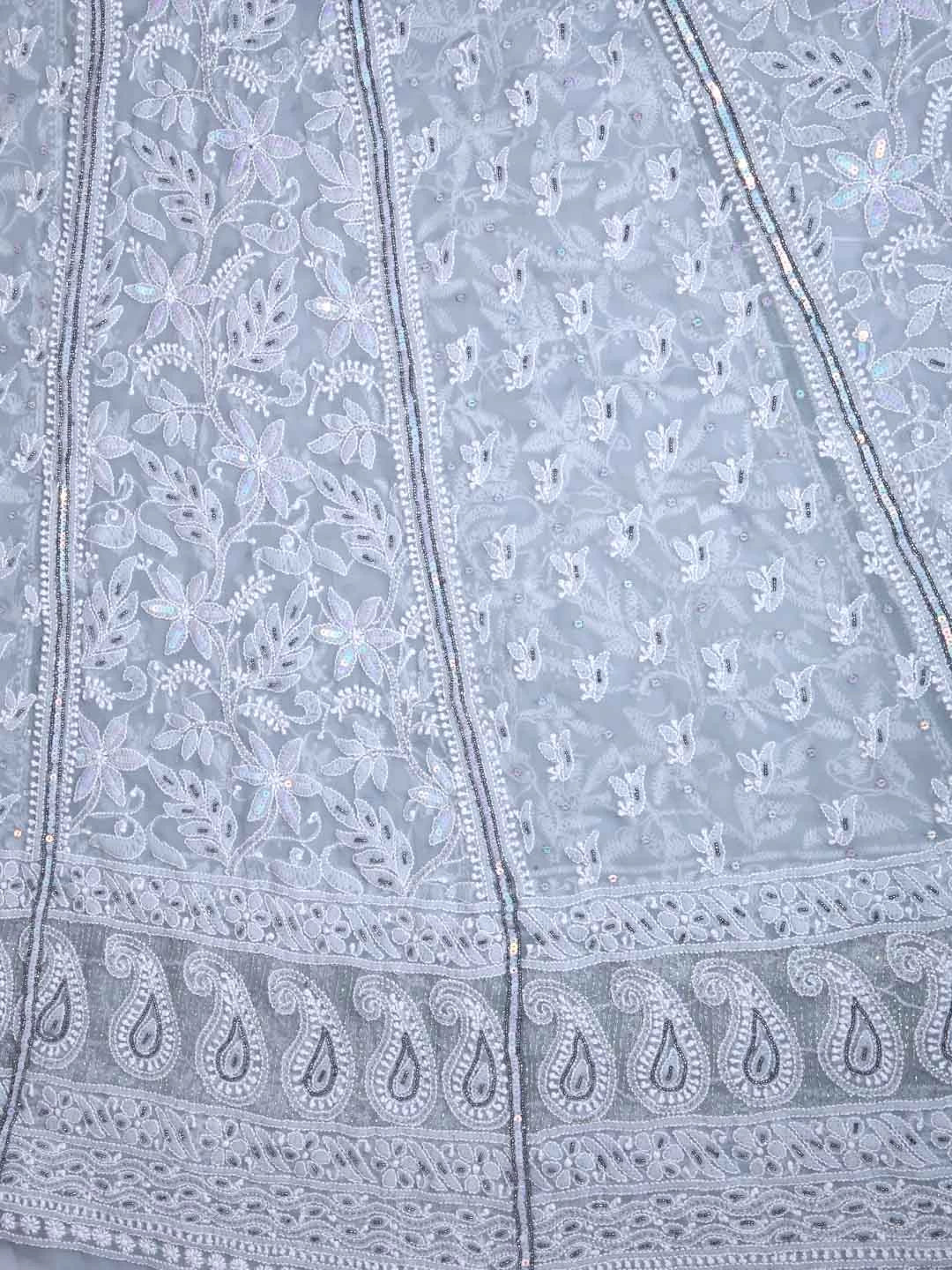 Ada Hand Embroidered Grey Georgette Lucknowi Chikankari Lehenga Set With Pearl Work 01A403449