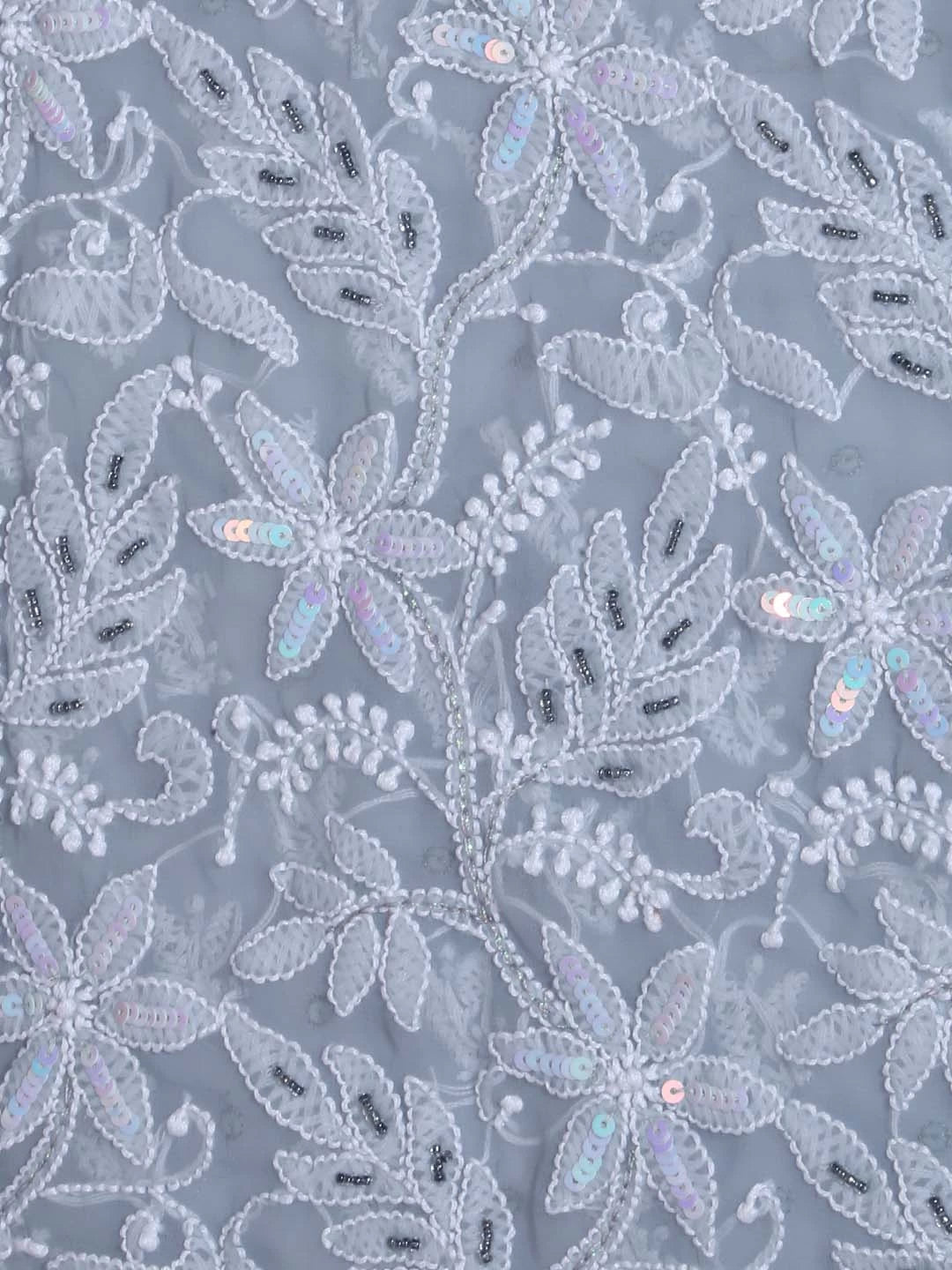 Ada Hand Embroidered Grey Georgette Lucknowi Chikankari Lehenga Set With Pearl Work 01A403449