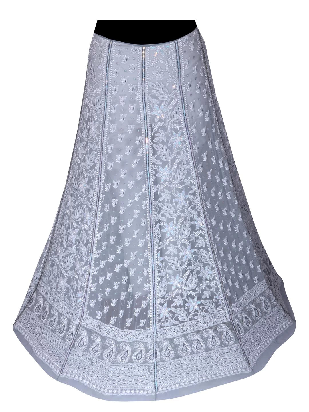 Ada Hand Embroidered Grey Georgette Lucknowi Chikankari Lehenga Set With Pearl Work 01A403449