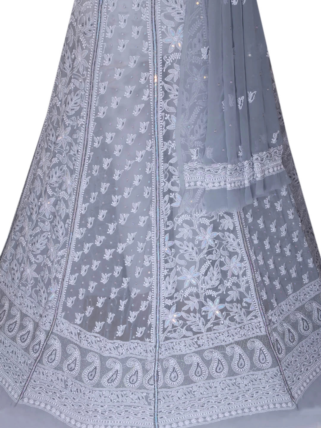 Ada Hand Embroidered Grey Georgette Lucknowi Chikankari Lehenga Set With Pearl Work 01A403449