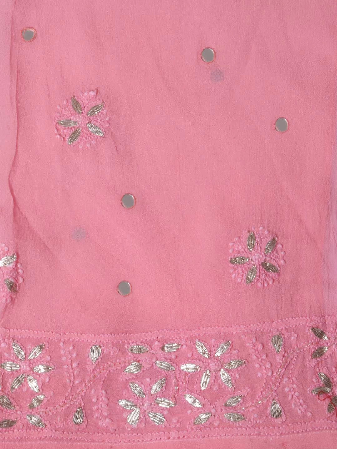 Ada Hand Embroidered Blush Pink Georgette Lucknowi Chikankari Semi-Stitched Anarkali Kurta Dupatta Set With Mirror Work 01A378719