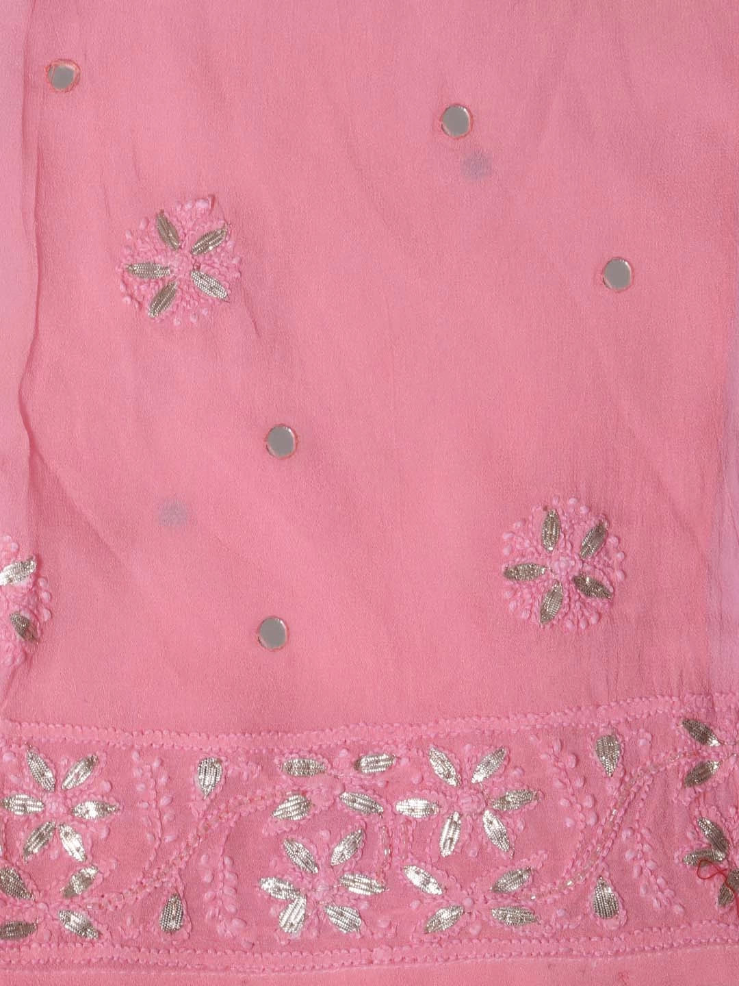 Ada Hand Embroidered Blush Pink Georgette Lucknowi Chikankari Semi-Stitched Anarkali Kurta Dupatta Set With Mirror Work 01A378719