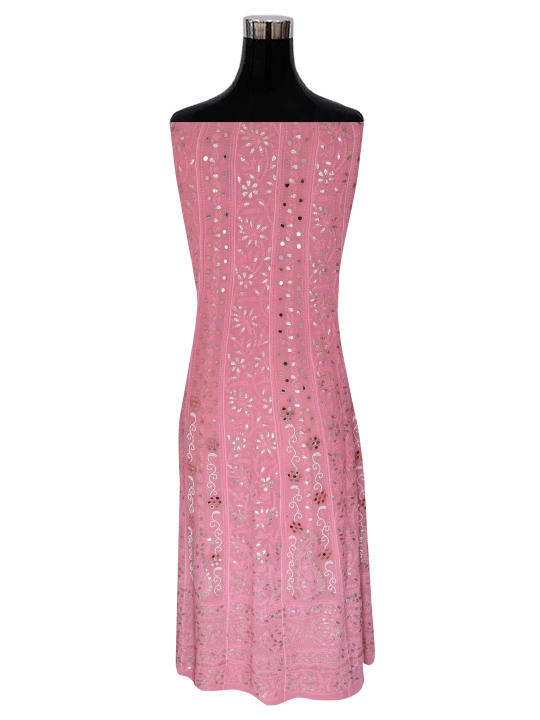 Ada Hand Embroidered Blush Pink Georgette Lucknowi Chikankari Semi-Stitched Anarkali Kurta Dupatta Set With Mirror Work 01A378719