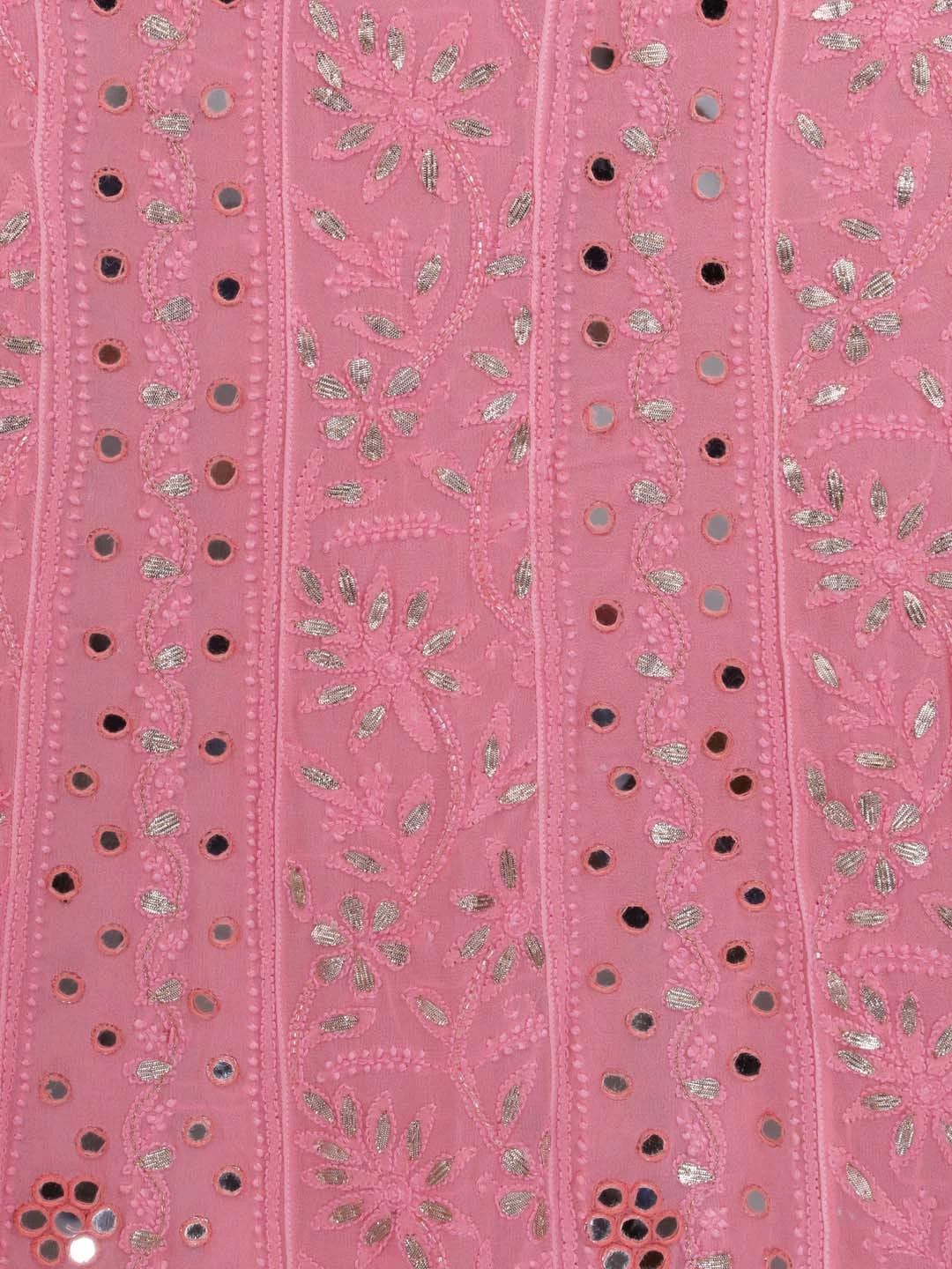 Ada Hand Embroidered Blush Pink Georgette Lucknowi Chikankari Semi-Stitched Anarkali Kurta Dupatta Set With Mirror Work 01A378719