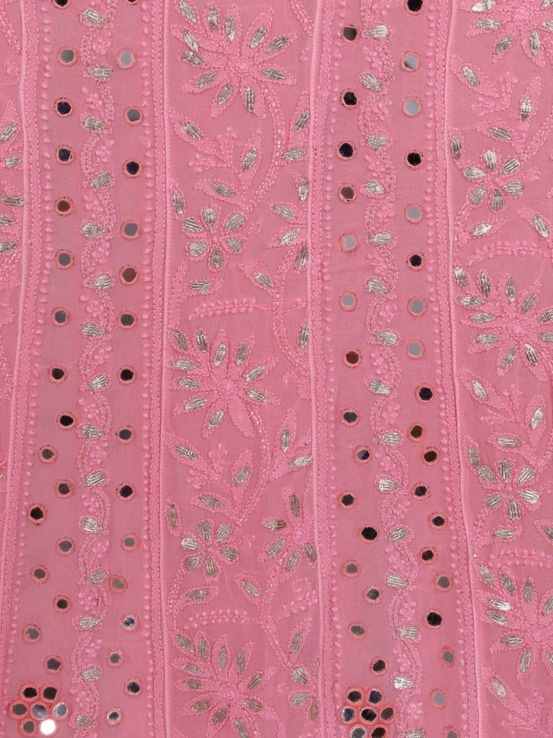 Ada Hand Embroidered Blush Pink Georgette Lucknowi Chikankari Semi-Stitched Anarkali Kurta Dupatta Set With Mirror Work 01A378719