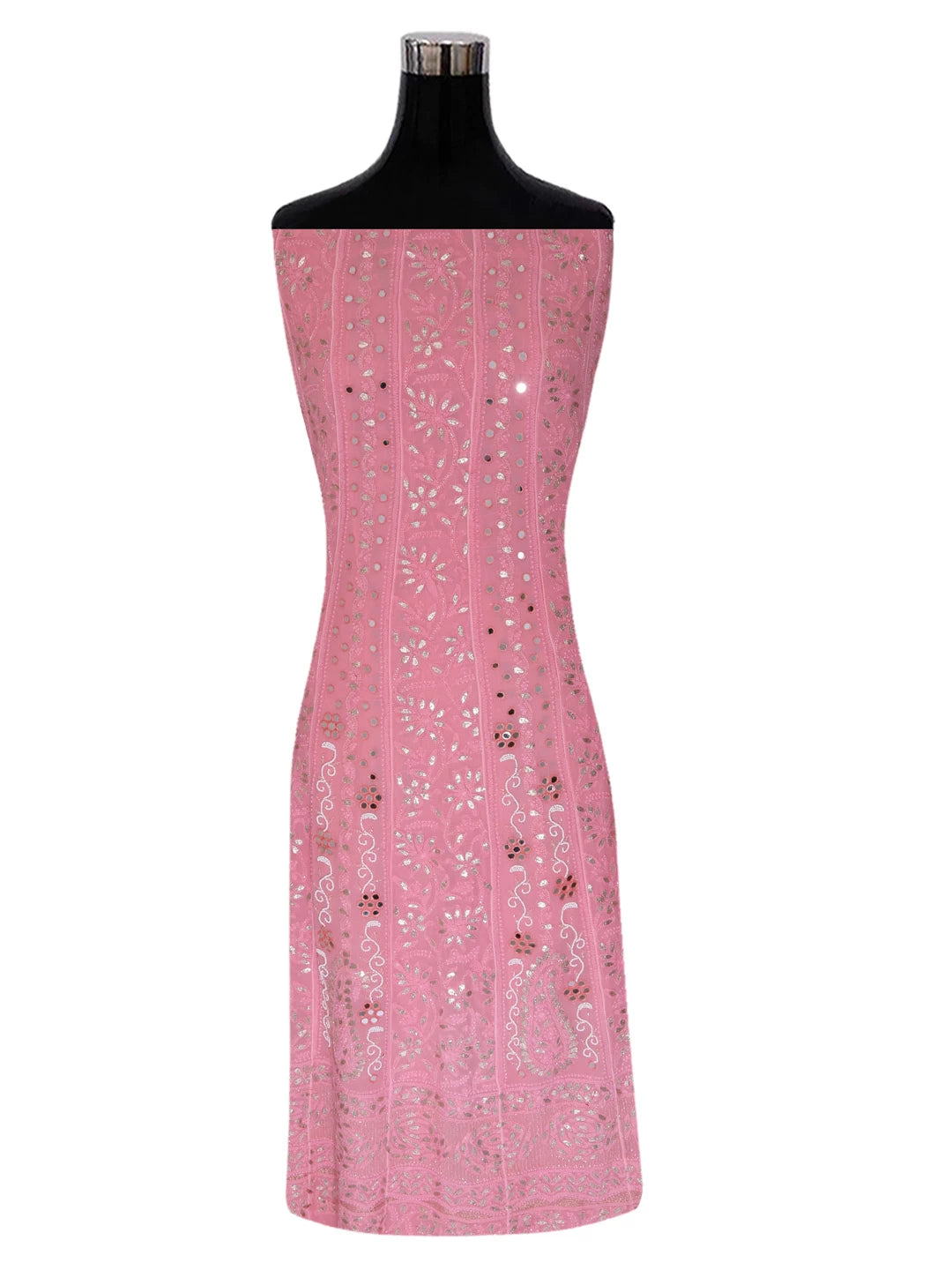 Ada Hand Embroidered Blush Pink Georgette Lucknowi Chikankari Semi-Stitched Anarkali Kurta Dupatta Set With Mirror Work 01A378719