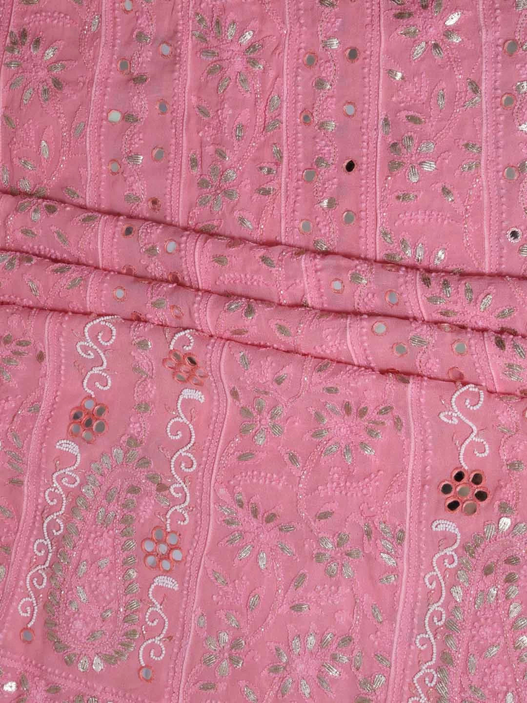 Ada Hand Embroidered Blush Pink Georgette Lucknowi Chikankari Semi-Stitched Anarkali Kurta Dupatta Set With Mirror Work 01A378719