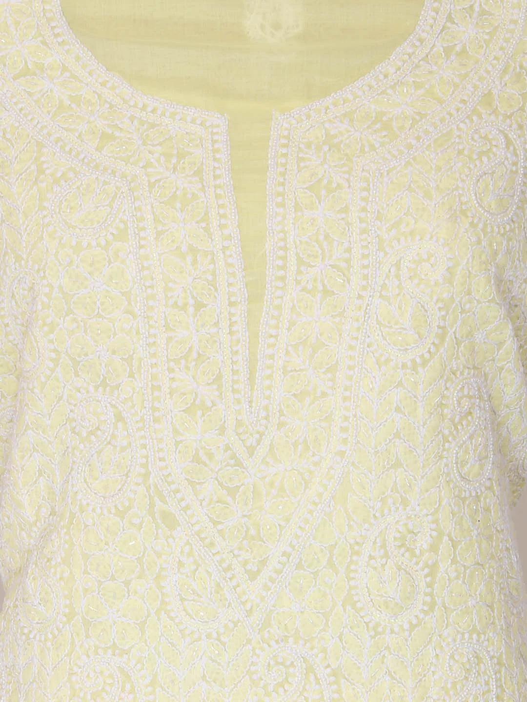 Ada Hand Embroidered Lemon Cotton Lucknowi ChikanKari Unstitched Kurta Piece 01A409194