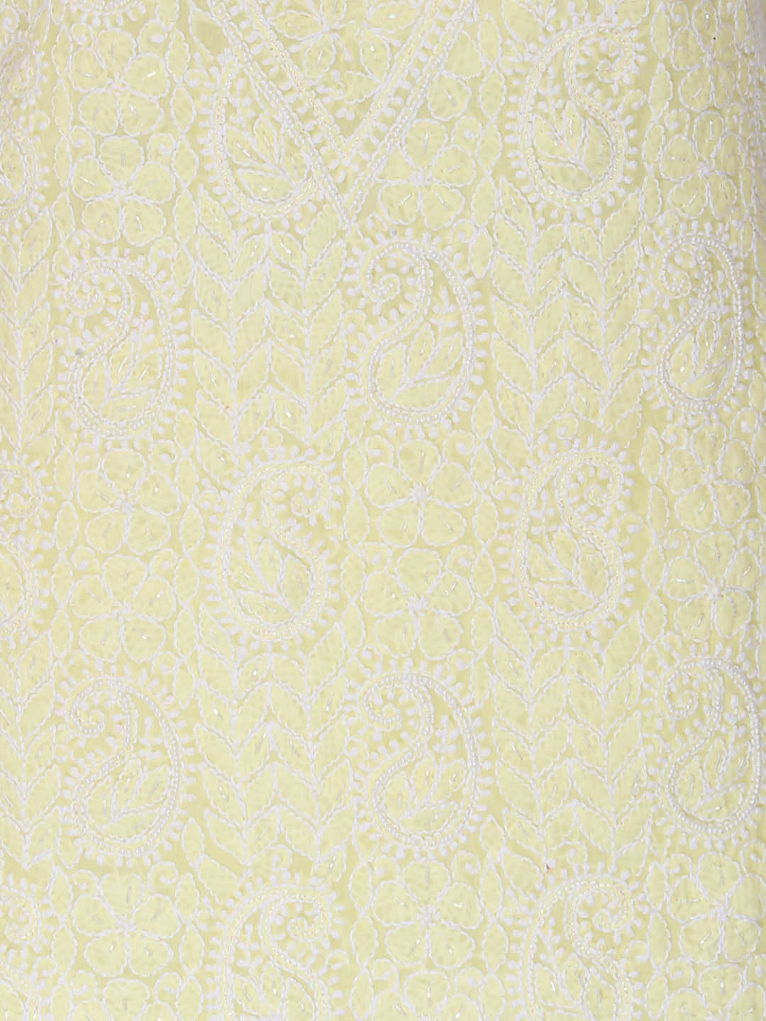 Ada Hand Embroidered Lemon Cotton Lucknowi ChikanKari Unstitched Kurta Piece 01A409194