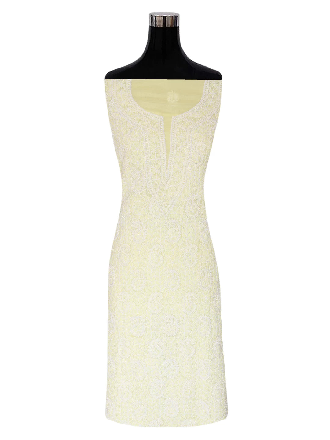 Ada Hand Embroidered Lemon Cotton Lucknowi ChikanKari Unstitched Kurta Piece 01A409194
