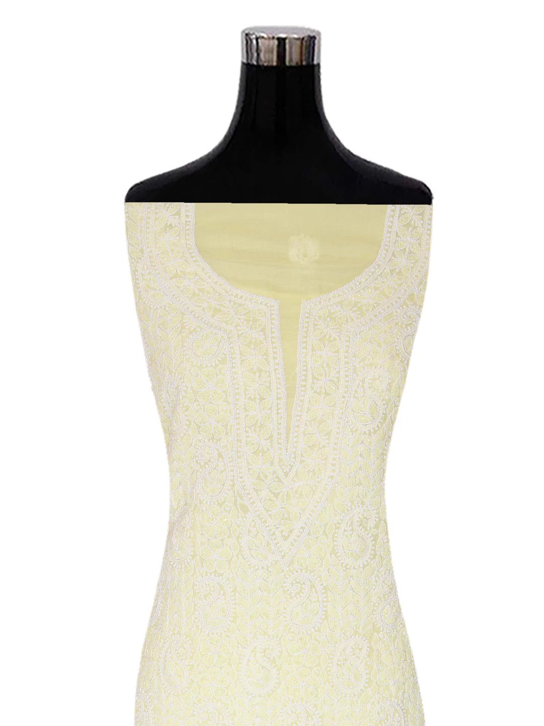 Ada Hand Embroidered Lemon Cotton Lucknowi ChikanKari Unstitched Kurta Piece 01A409194