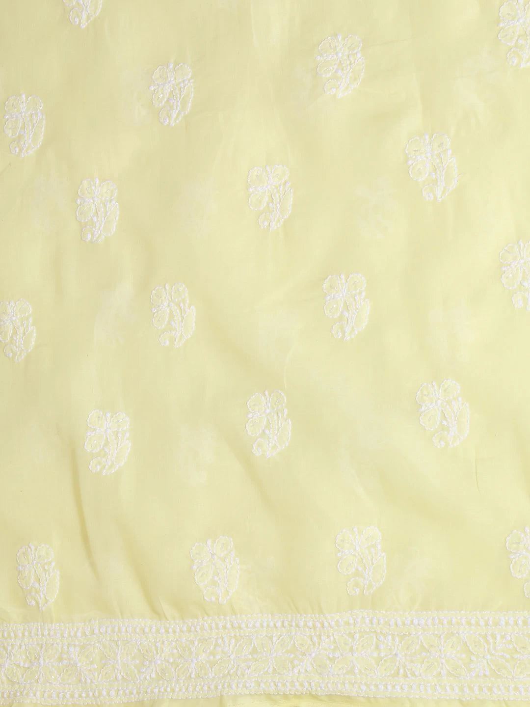 Ada Hand Embroidered Lemon Cotton Lucknowi ChikanKari Unstitched Kurta Piece 01A409194
