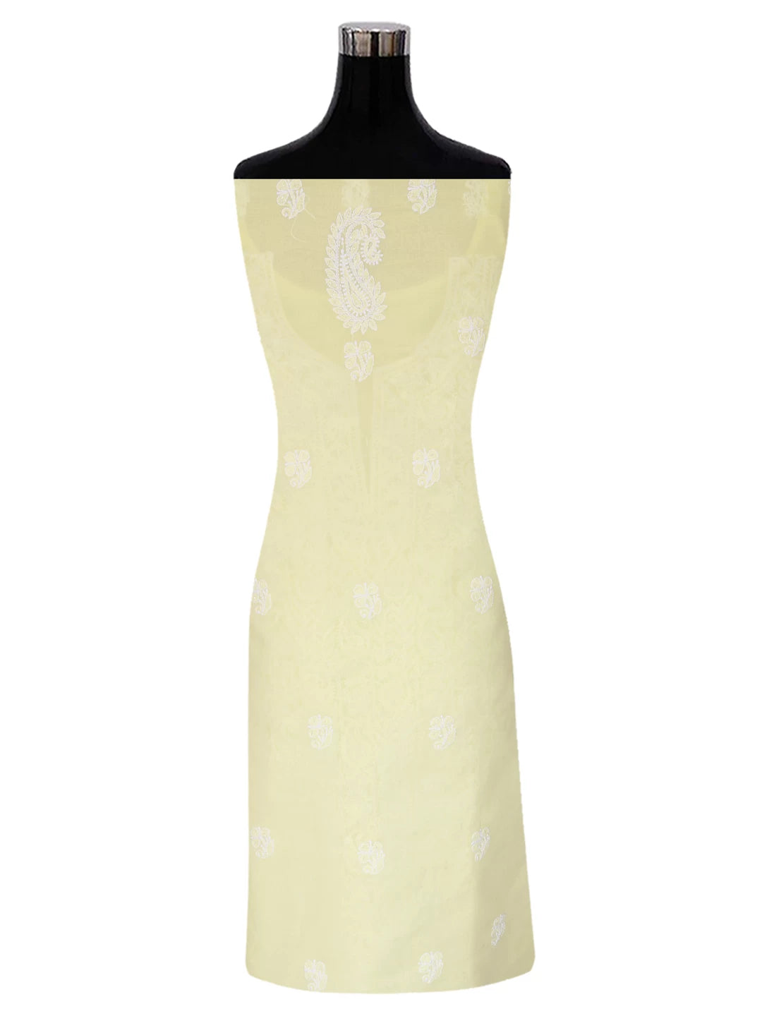 Ada Hand Embroidered Lemon Cotton Lucknowi ChikanKari Unstitched Kurta Piece 01A409194