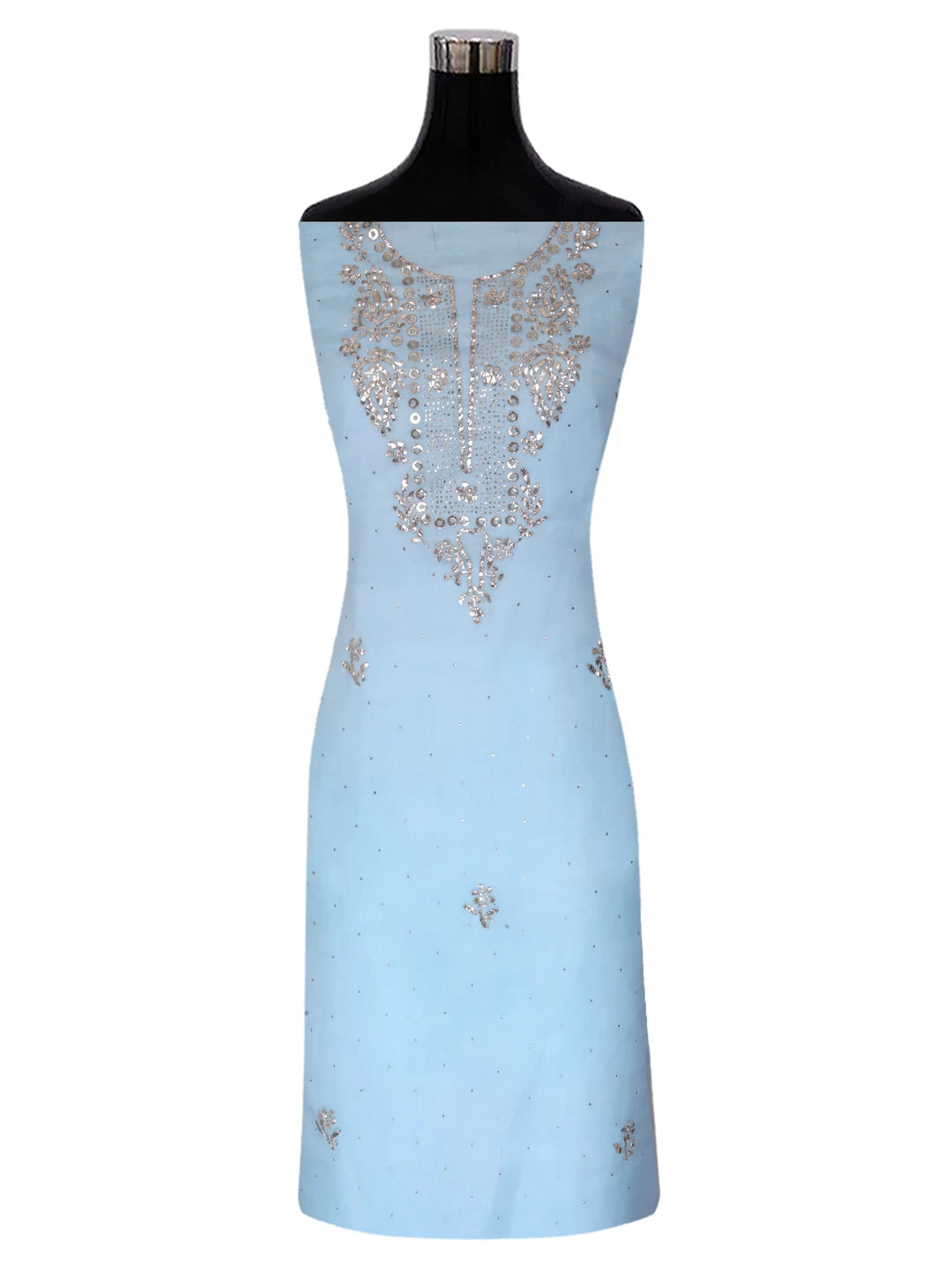 Ada Hand Embroidered Mint Blue Organza Lucknowi Chikankari Unstitched Kurta Dupatta Set With Mukaish Work 01A185723