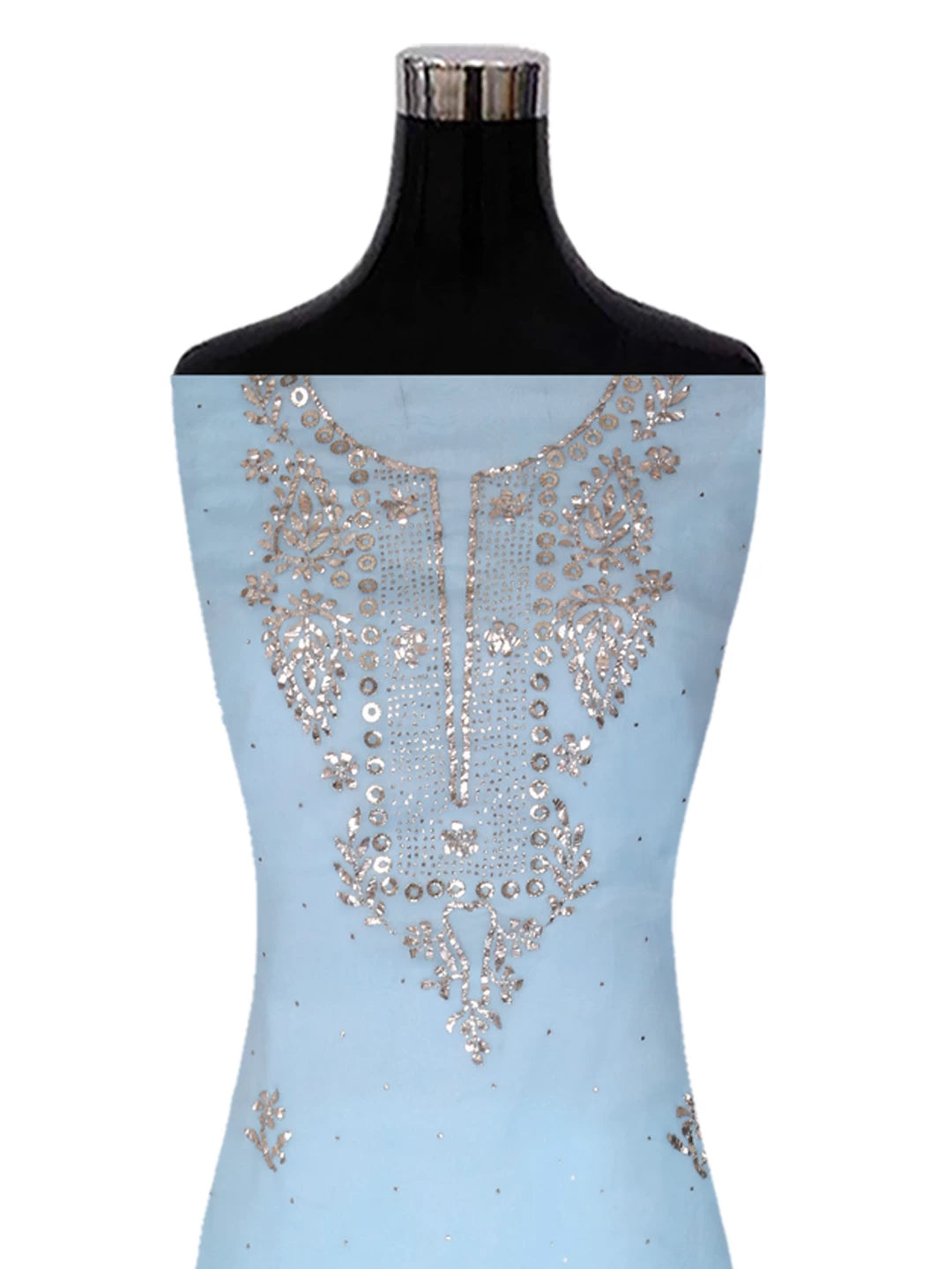 Ada Hand Embroidered Mint Blue Organza Lucknowi Chikankari Unstitched Kurta Dupatta Set With Mukaish Work 01A185723