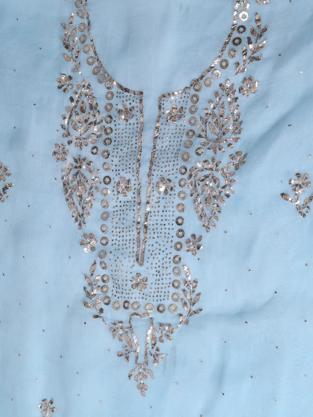 Ada Hand Embroidered Mint Blue Organza Lucknowi Chikankari Unstitched Kurta Dupatta Set With Mukaish Work 01A185723