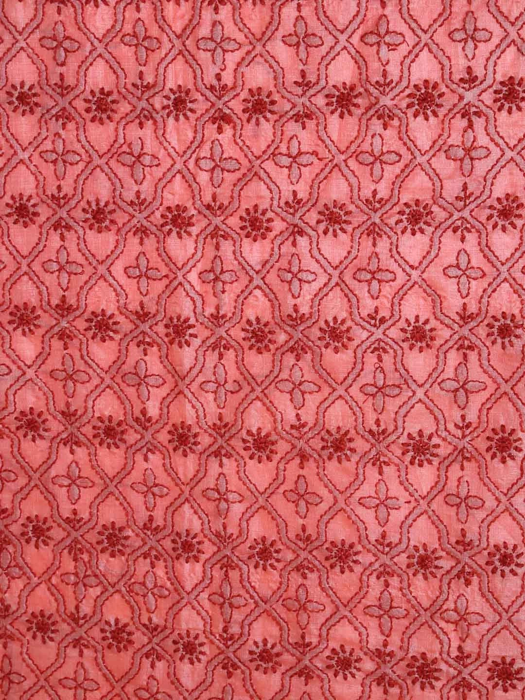 Ada Hand Embroidered Salmon Peach Silk Lucknowi Chikankari Unstitched Kurta Piece 01A372933