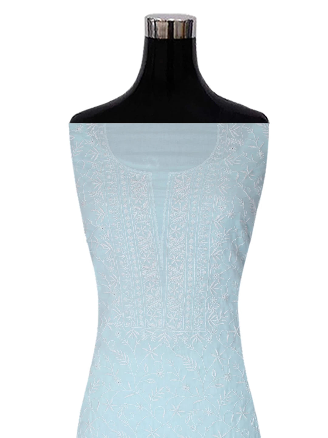 Ada Hand Embroidered Spun Sugar Blue Cotton Lucknowi Chikankari Unstitched Kurta Dupatta Set 01A345044
