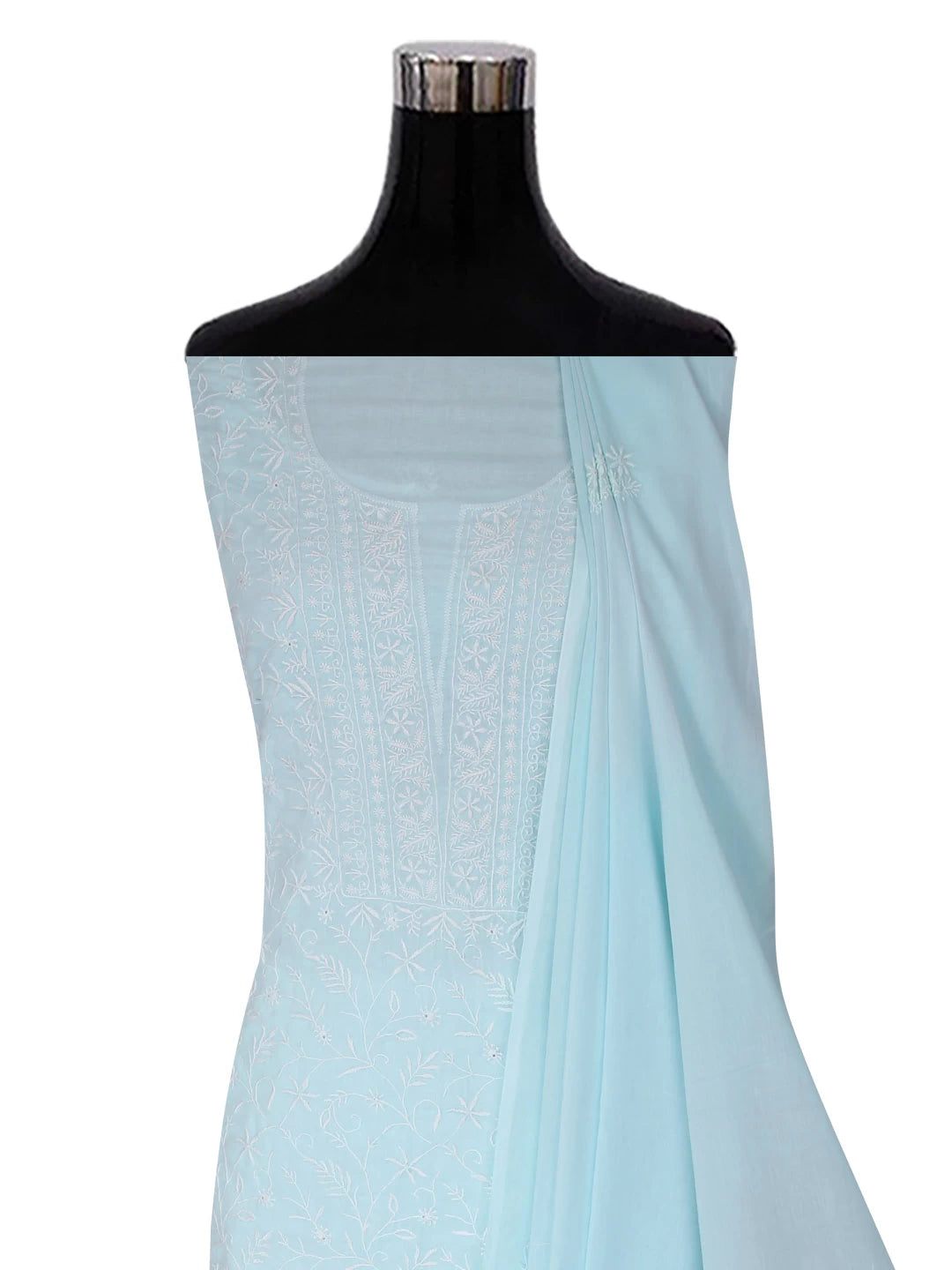 Ada Hand Embroidered Spun Sugar Blue Cotton Lucknowi Chikankari Unstitched Kurta Dupatta Set 01A345044