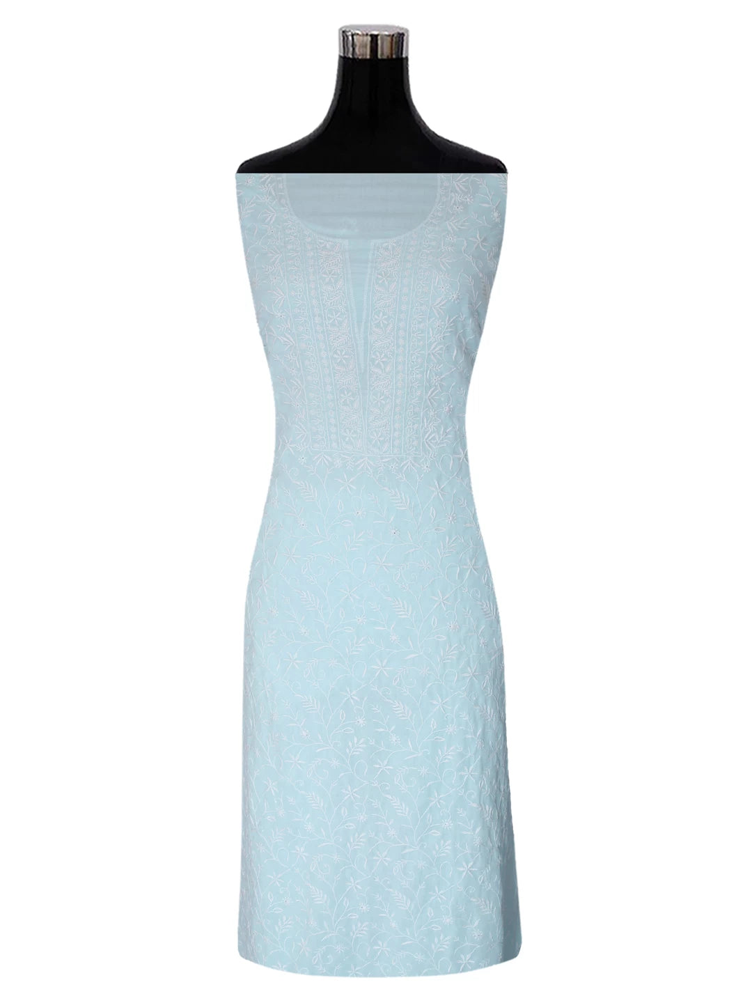 Ada Hand Embroidered Spun Sugar Blue Cotton Lucknowi Chikankari Unstitched Kurta Dupatta Set 01A345044