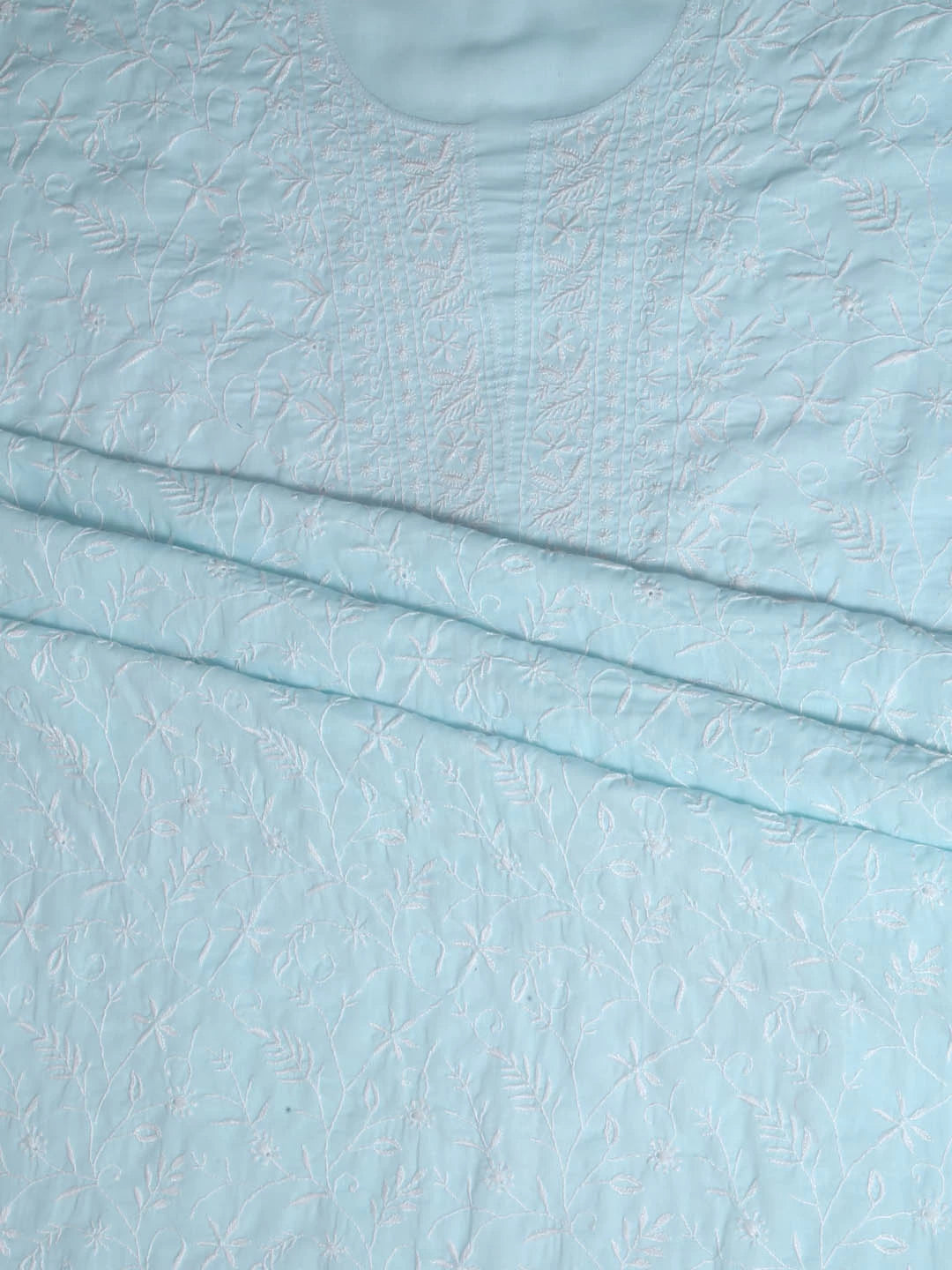 Ada Hand Embroidered Spun Sugar Blue Cotton Lucknowi Chikankari Unstitched Kurta Dupatta Set 01A345044