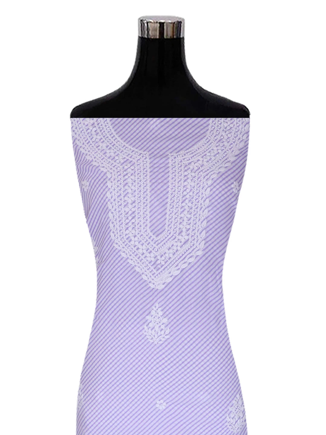 Ada Hand Embroidered White & Mauve Cotton Lucknowi Chikankari Unstitched Kurta Piece 01A349222