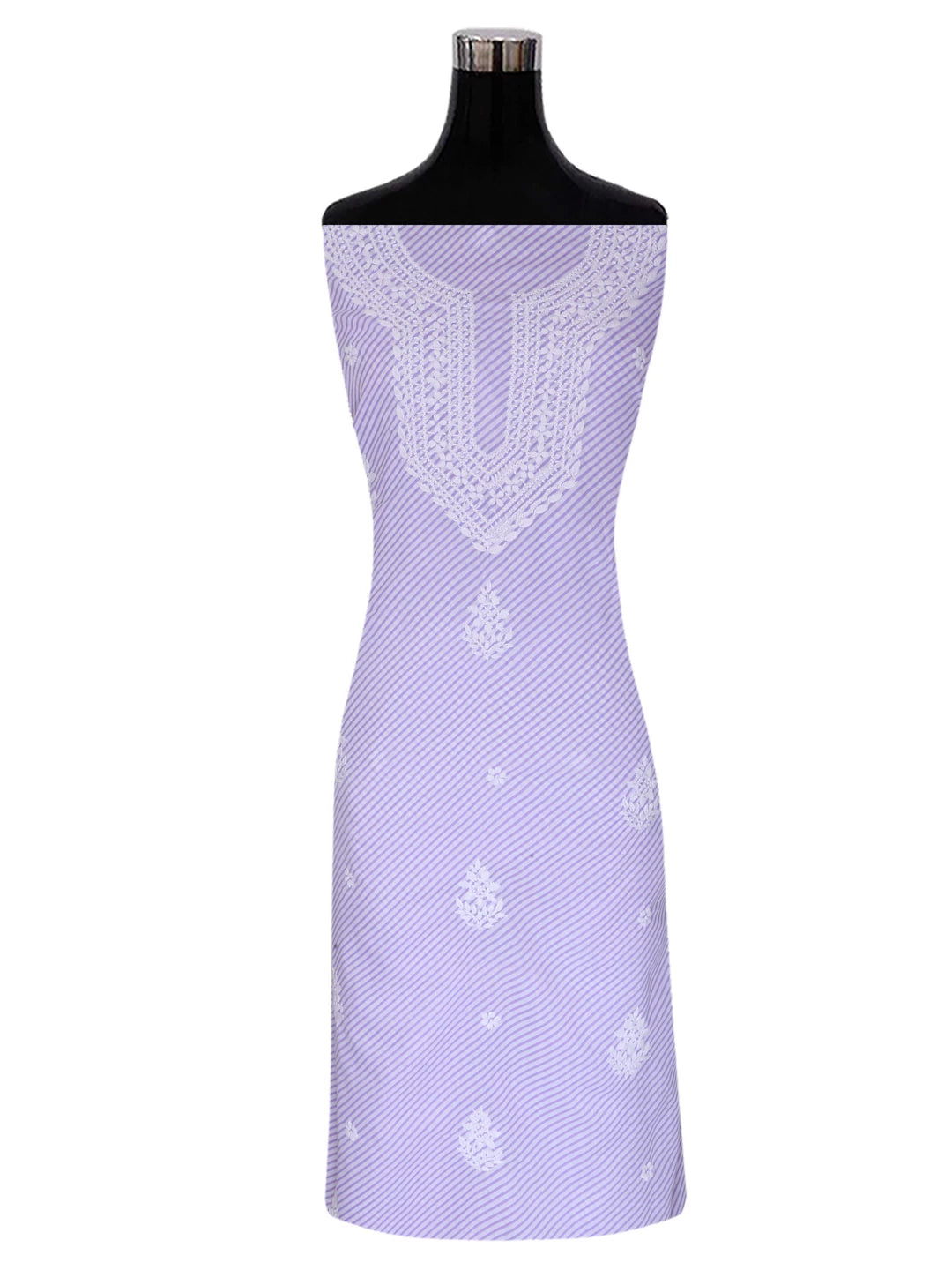 Ada Hand Embroidered White & Mauve Cotton Lucknowi Chikankari Unstitched Kurta Piece 01A349222
