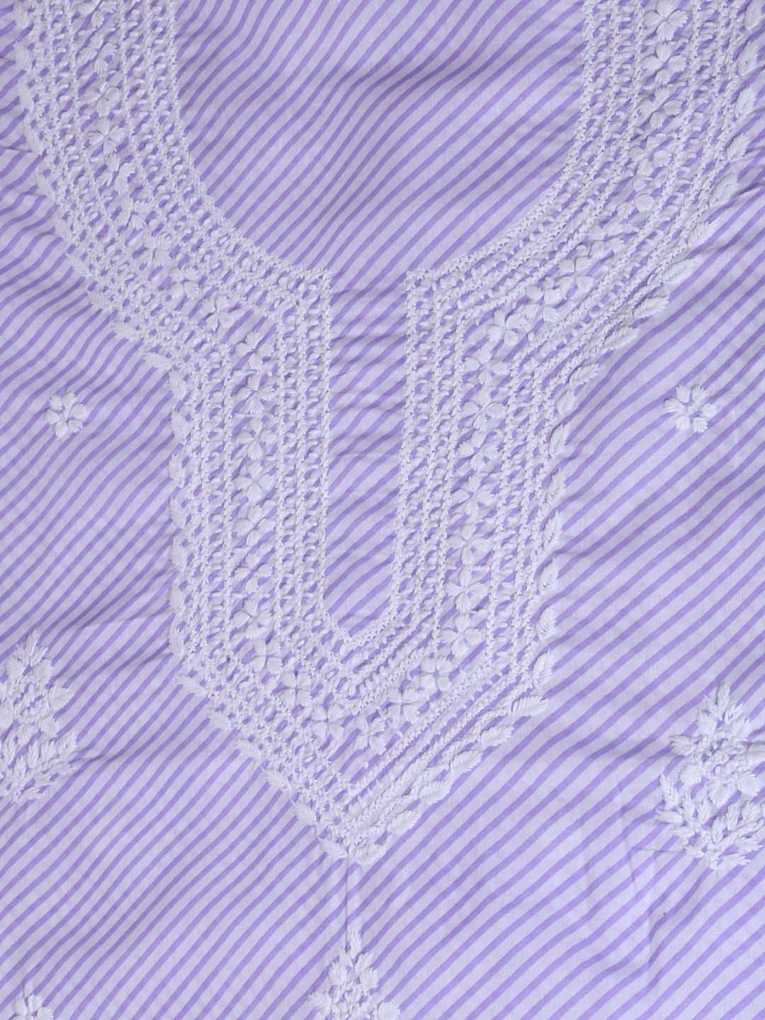 Ada Hand Embroidered White & Mauve Cotton Lucknowi Chikankari Unstitched Kurta Piece 01A349222