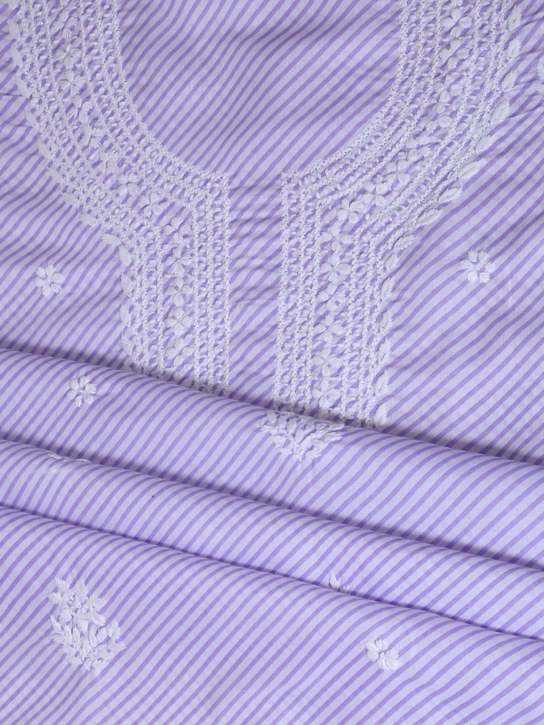 Ada Hand Embroidered White & Mauve Cotton Lucknowi Chikankari Unstitched Kurta Piece 01A349222