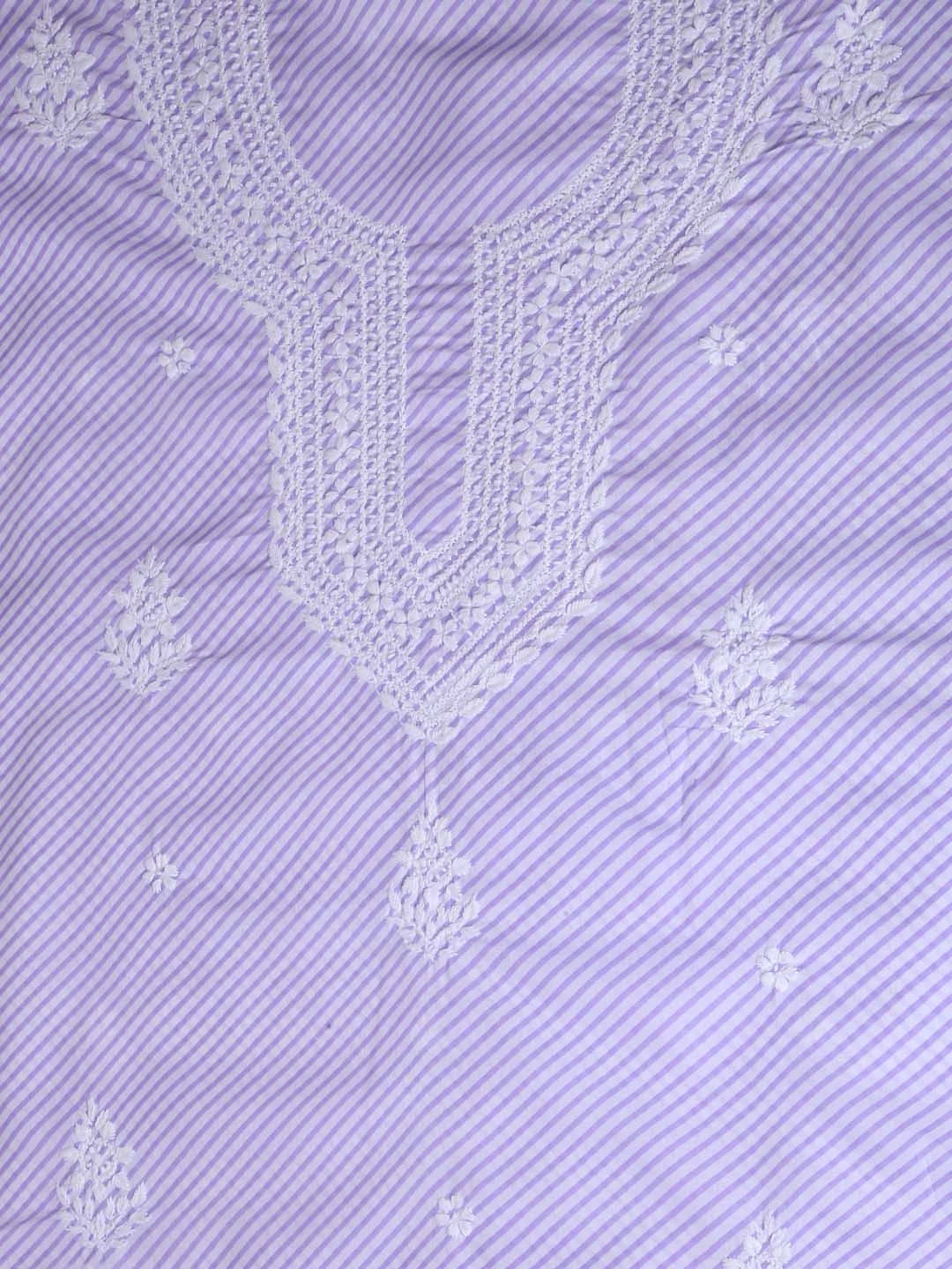 Ada Hand Embroidered White & Mauve Cotton Lucknowi Chikankari Unstitched Kurta Piece 01A349222