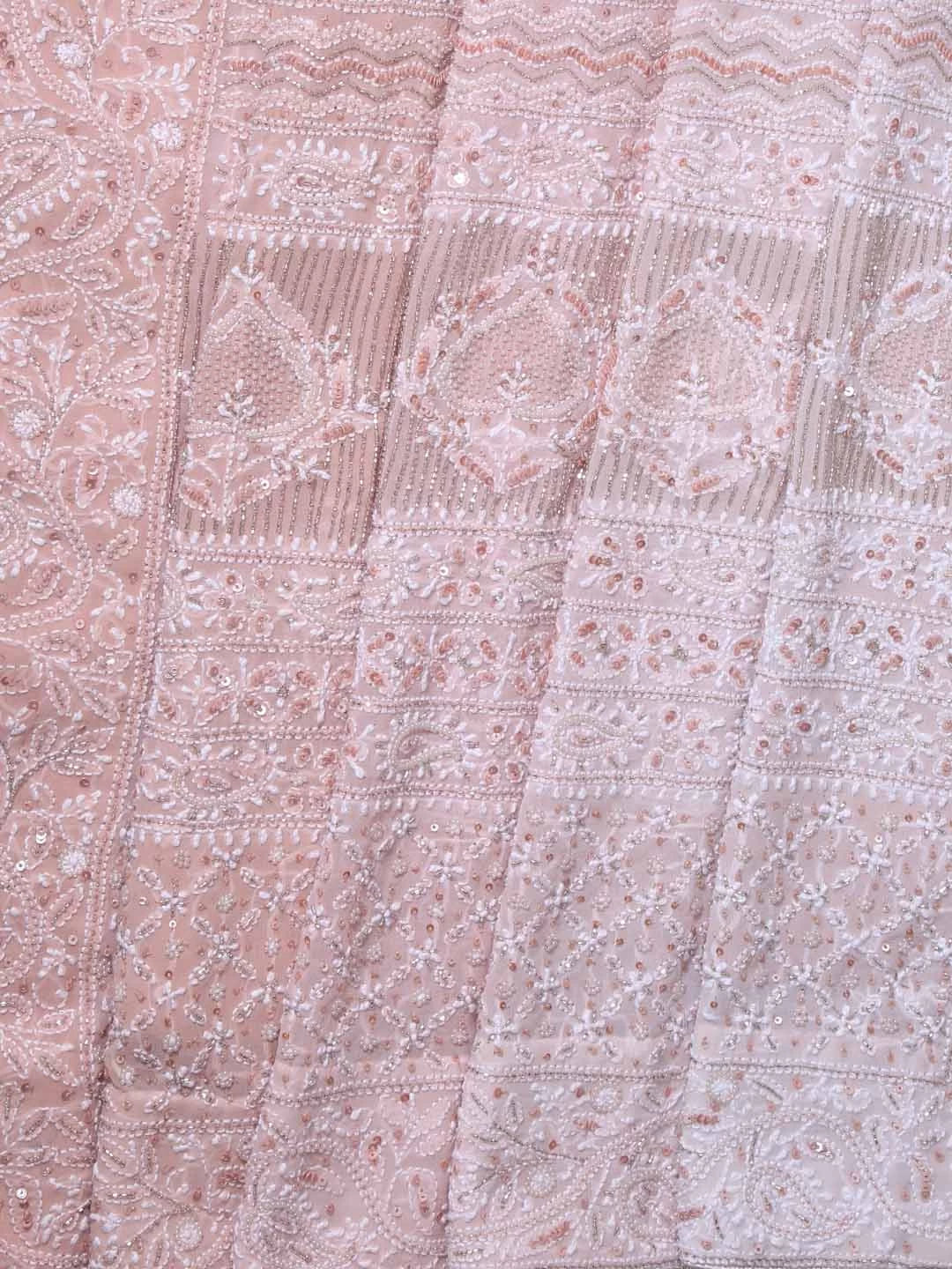 Ada Hand Embroidered Dusty Peach Ombre Shade Pure Georgette Lucknowi Chikankari Saree/Blouse With Cutdana Work 01A368754