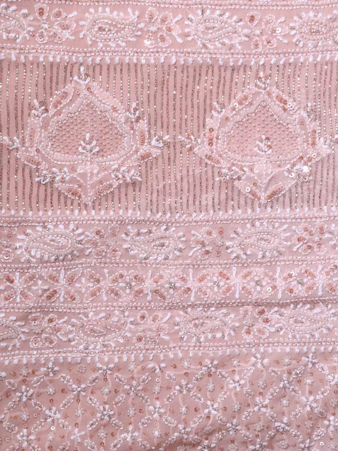 Ada Hand Embroidered Dusty Peach Ombre Shade Pure Georgette Lucknowi Chikankari Saree/Blouse With Cutdana Work 01A368754