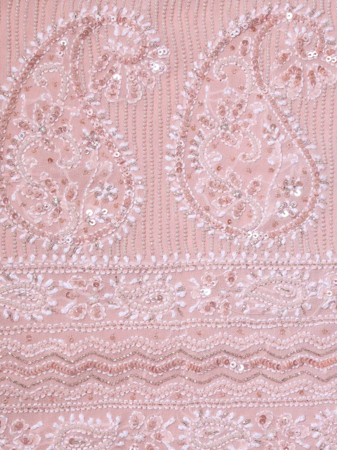 Ada Hand Embroidered Dusty Peach Ombre Shade Pure Georgette Lucknowi Chikankari Saree/Blouse With Cutdana Work 01A368754