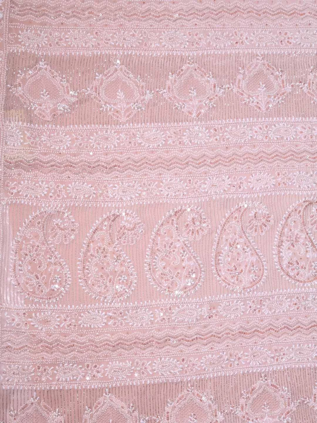 Ada Hand Embroidered Dusty Peach Ombre Shade Pure Georgette Lucknowi Chikankari Saree/Blouse With Cutdana Work 01A368754
