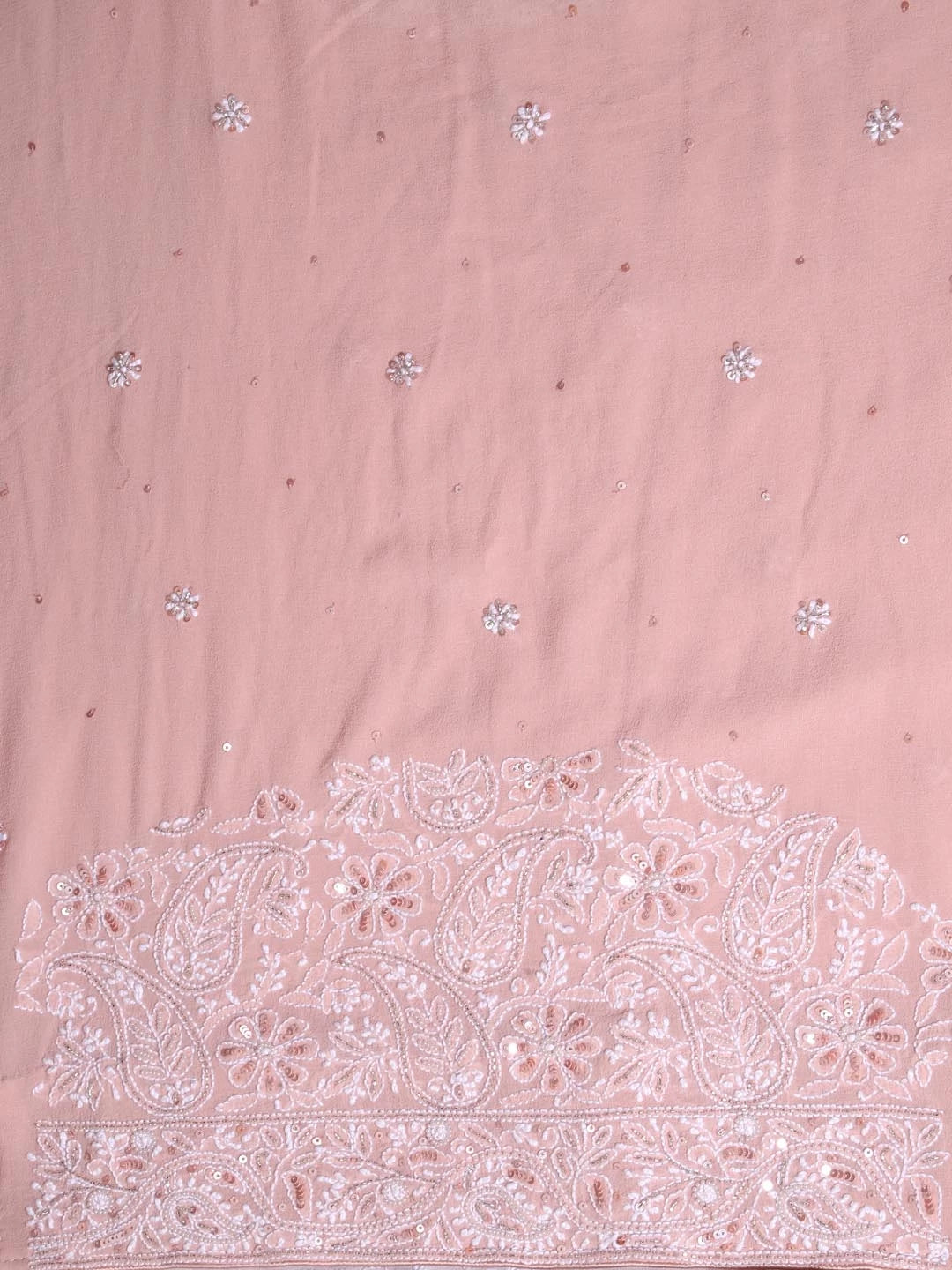 Ada Hand Embroidered Dusty Peach Ombre Shade Pure Georgette Lucknowi Chikankari Saree/Blouse With Cutdana Work 01A368754