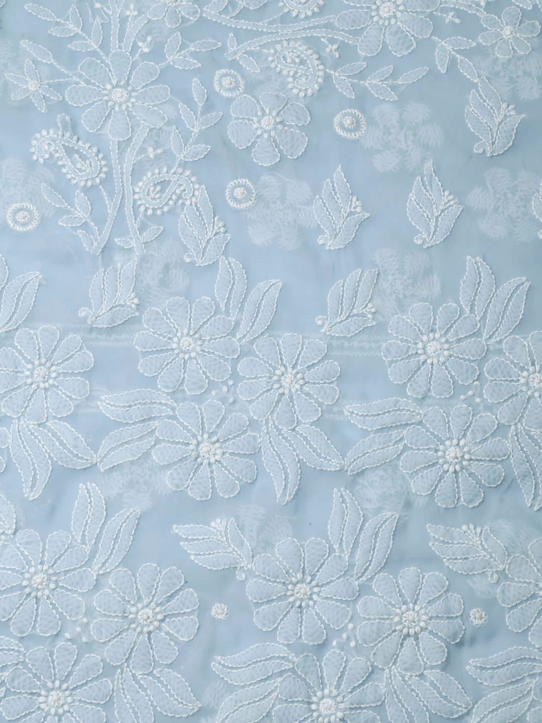 Ada Hand Embroidered Baby Blue Georgette Lucknowi Chikankari Saree With Blouse 01A400492