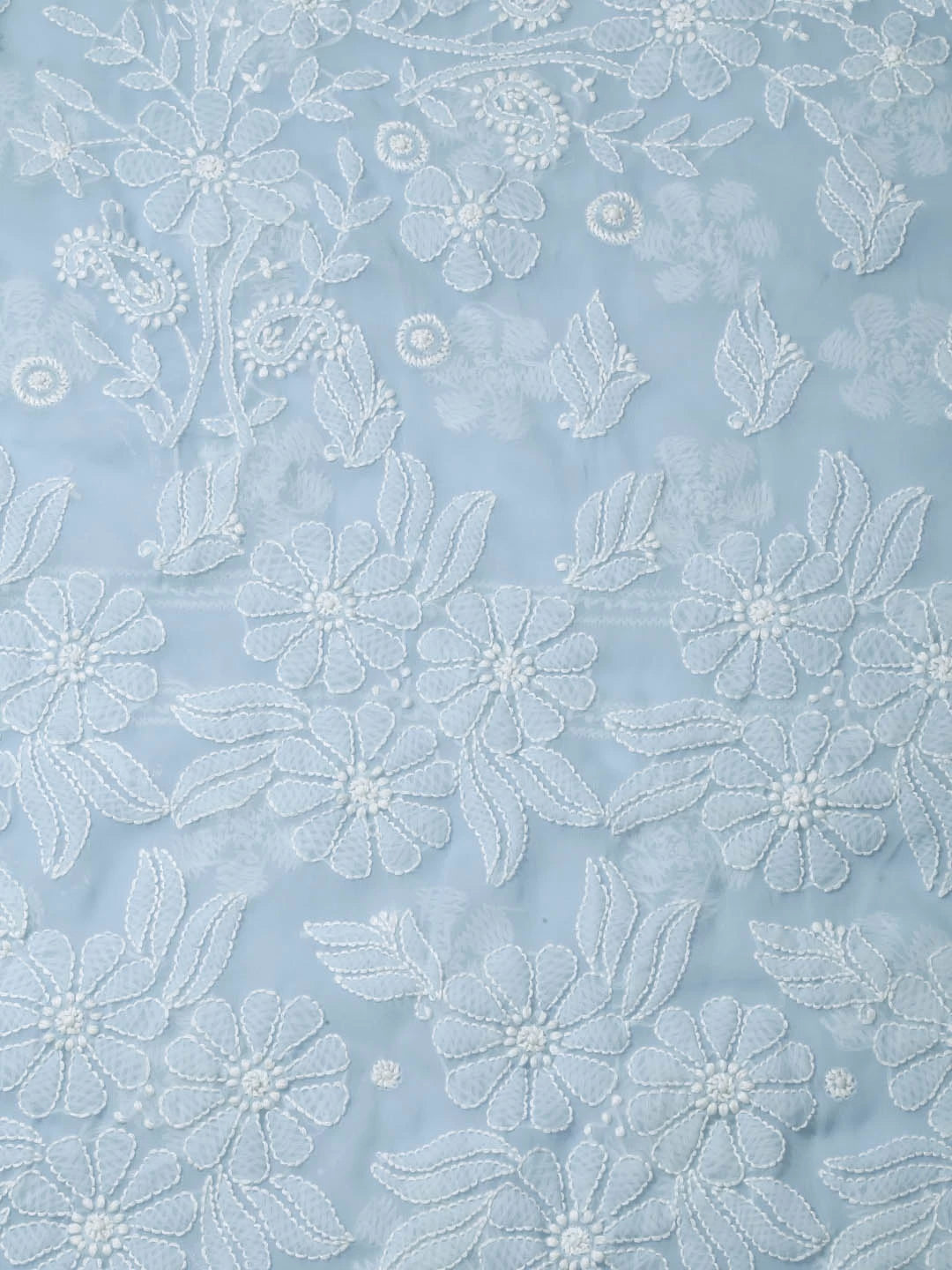 Ada Hand Embroidered Baby Blue Georgette Lucknowi Chikankari Saree With Blouse 01A400492