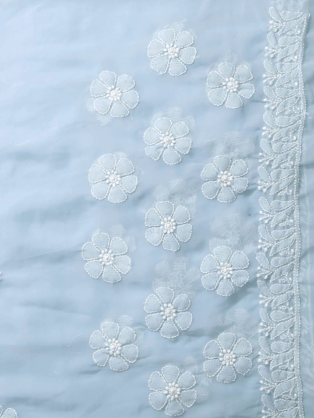 Ada Hand Embroidered Baby Blue Georgette Lucknowi Chikankari Saree With Blouse 01A400492