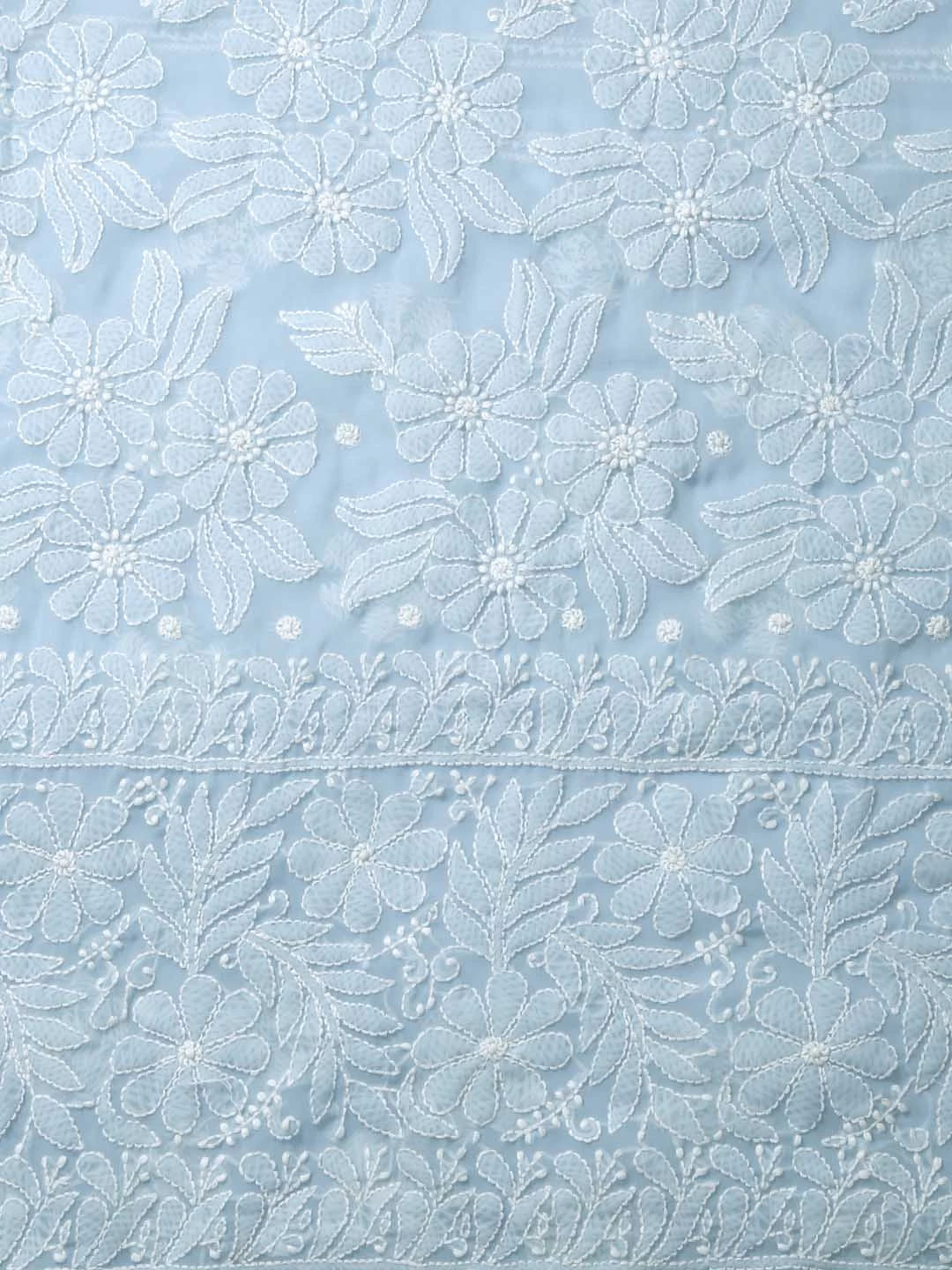 Ada Hand Embroidered Baby Blue Georgette Lucknowi Chikankari Saree With Blouse 01A400492
