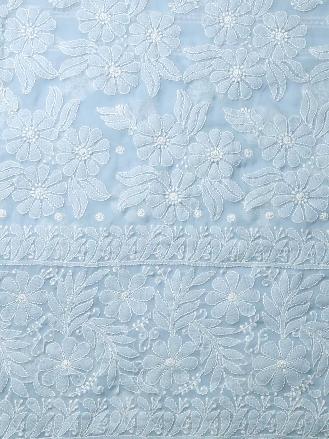 Ada Hand Embroidered Baby Blue Georgette Lucknowi Chikankari Saree With Blouse 01A400492