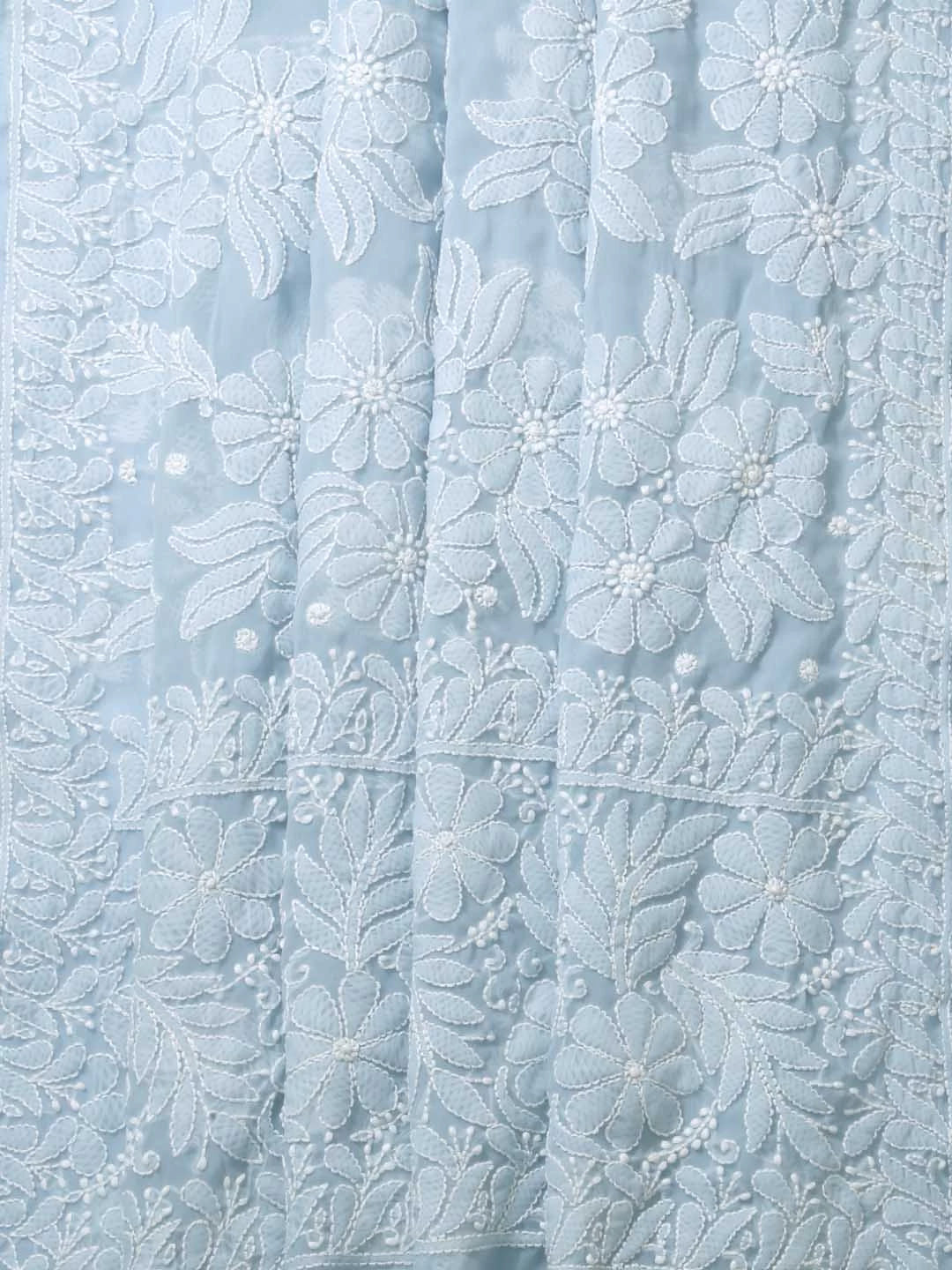 Ada Hand Embroidered Baby Blue Georgette Lucknowi Chikankari Saree With Blouse 01A400492