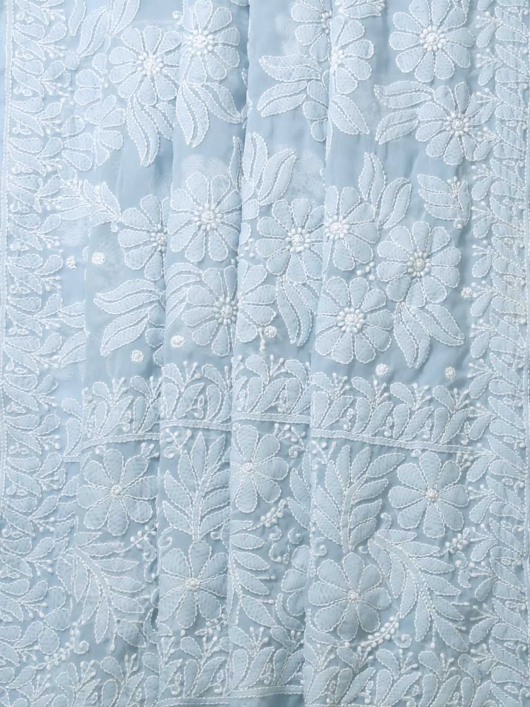 Ada Hand Embroidered Baby Blue Georgette Lucknowi Chikankari Saree With Blouse 01A400492